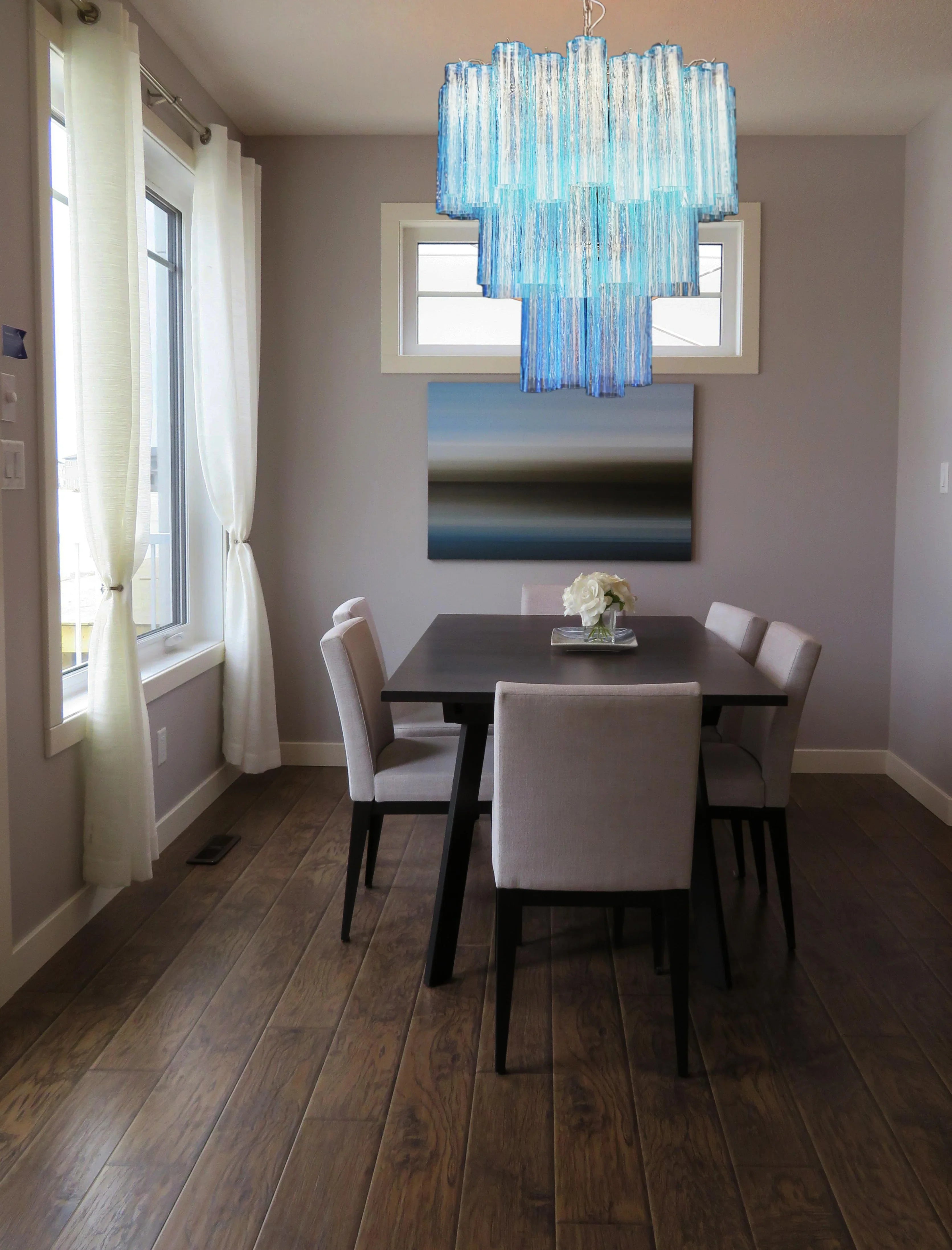 Elegant Blue Murano Glass Tube Chandelier 25.6"