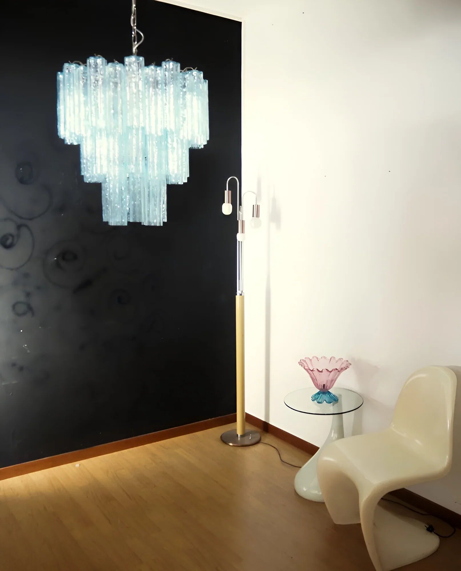 Elegant Blue Murano Glass Tube Chandelier 25.6"