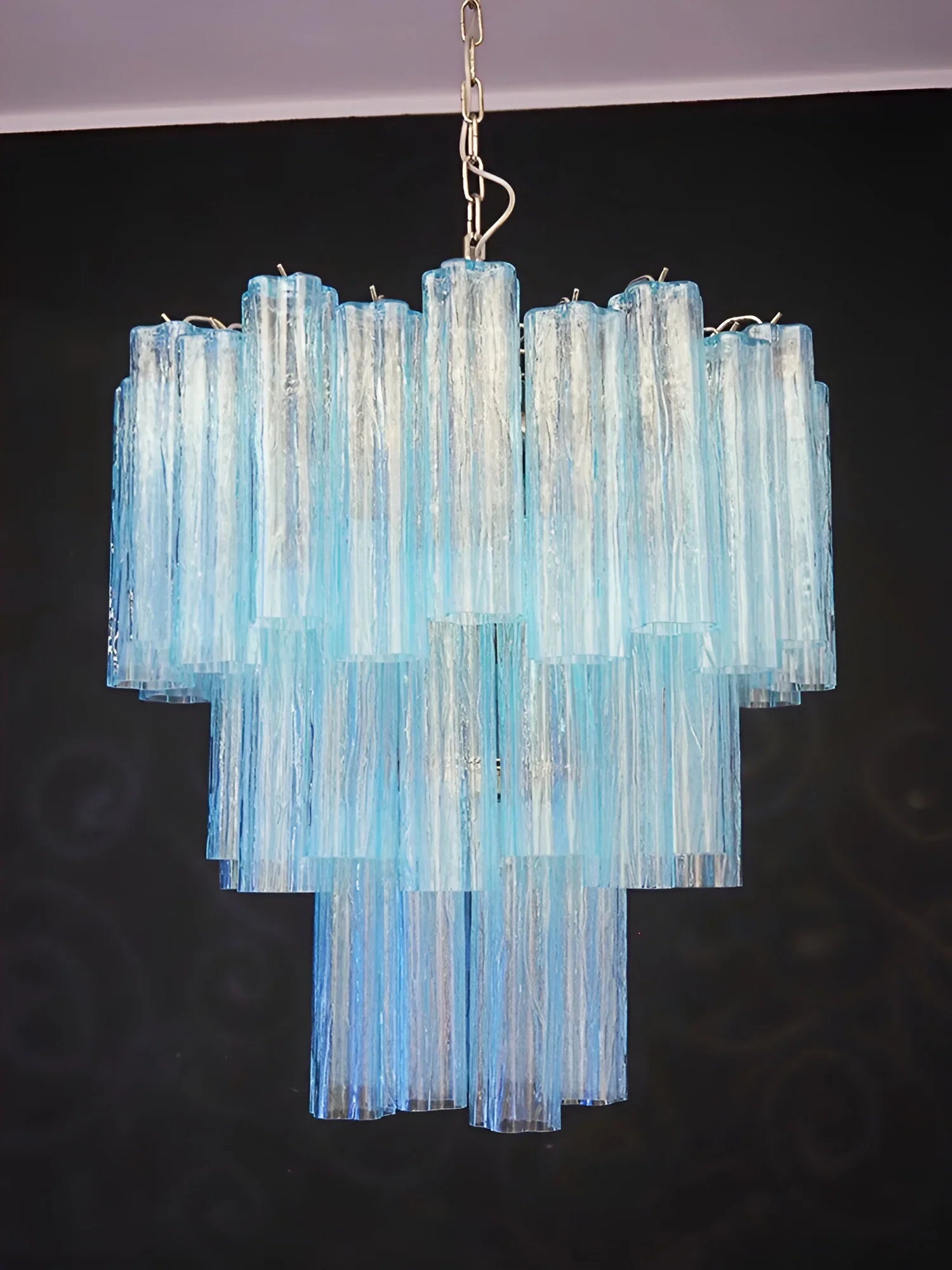 Elegant Blue Murano Glass Tube Chandelier 25.6"