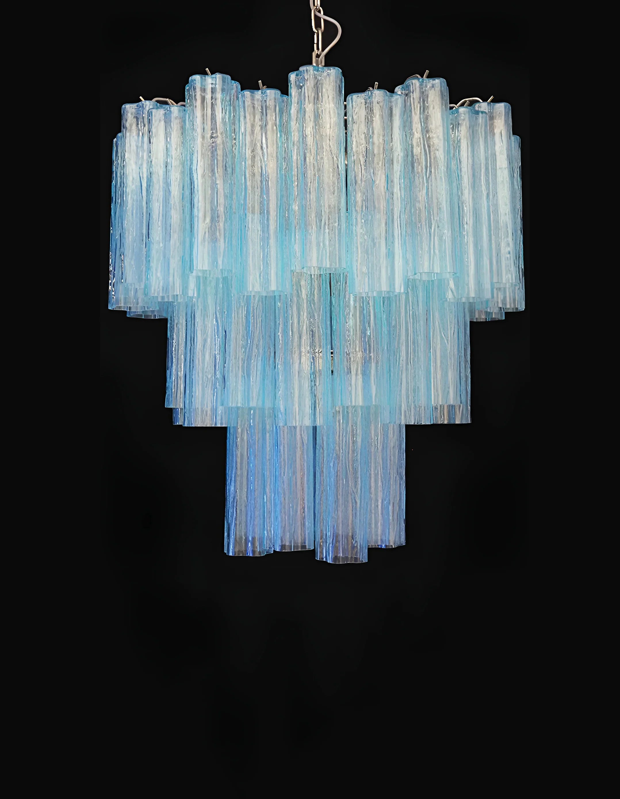 Elegant Blue Murano Glass Tube Chandelier 25.6"