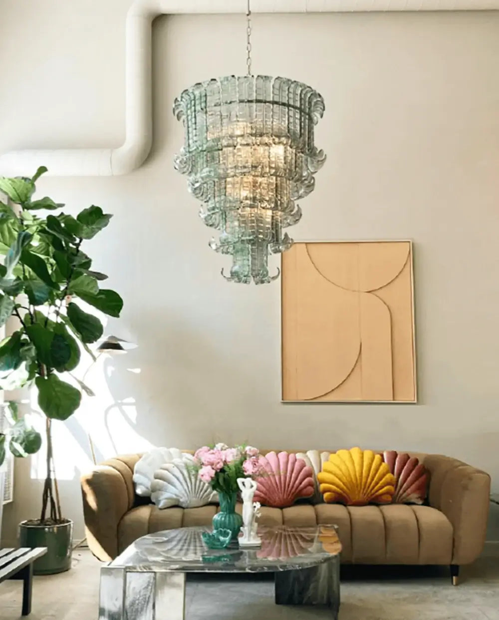 Elegant Leaf-Shaped Murano Glass Chandelier 27.6"