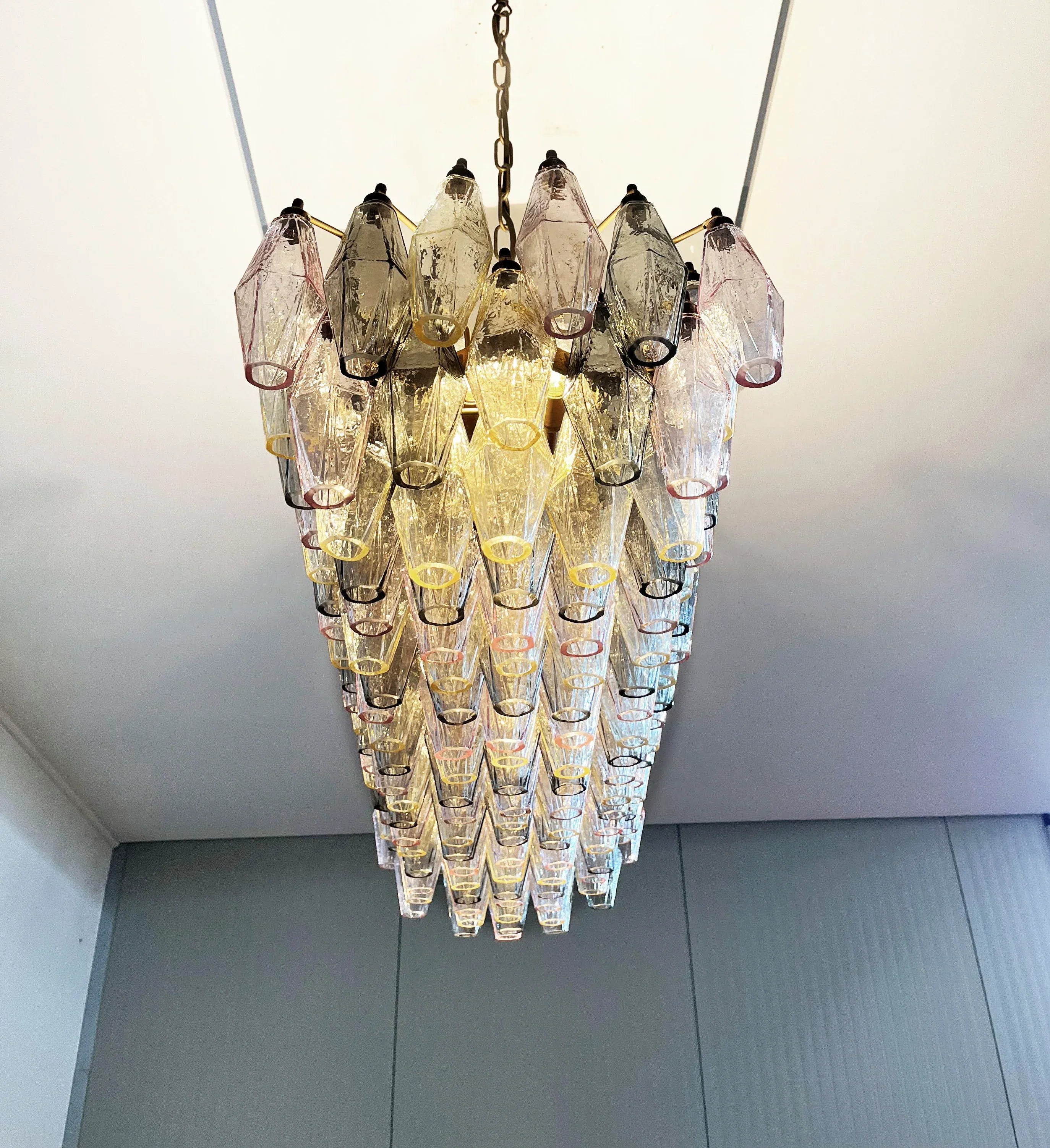 Elegant Multicolored Murano Poliedri Glass Chandelier 49"