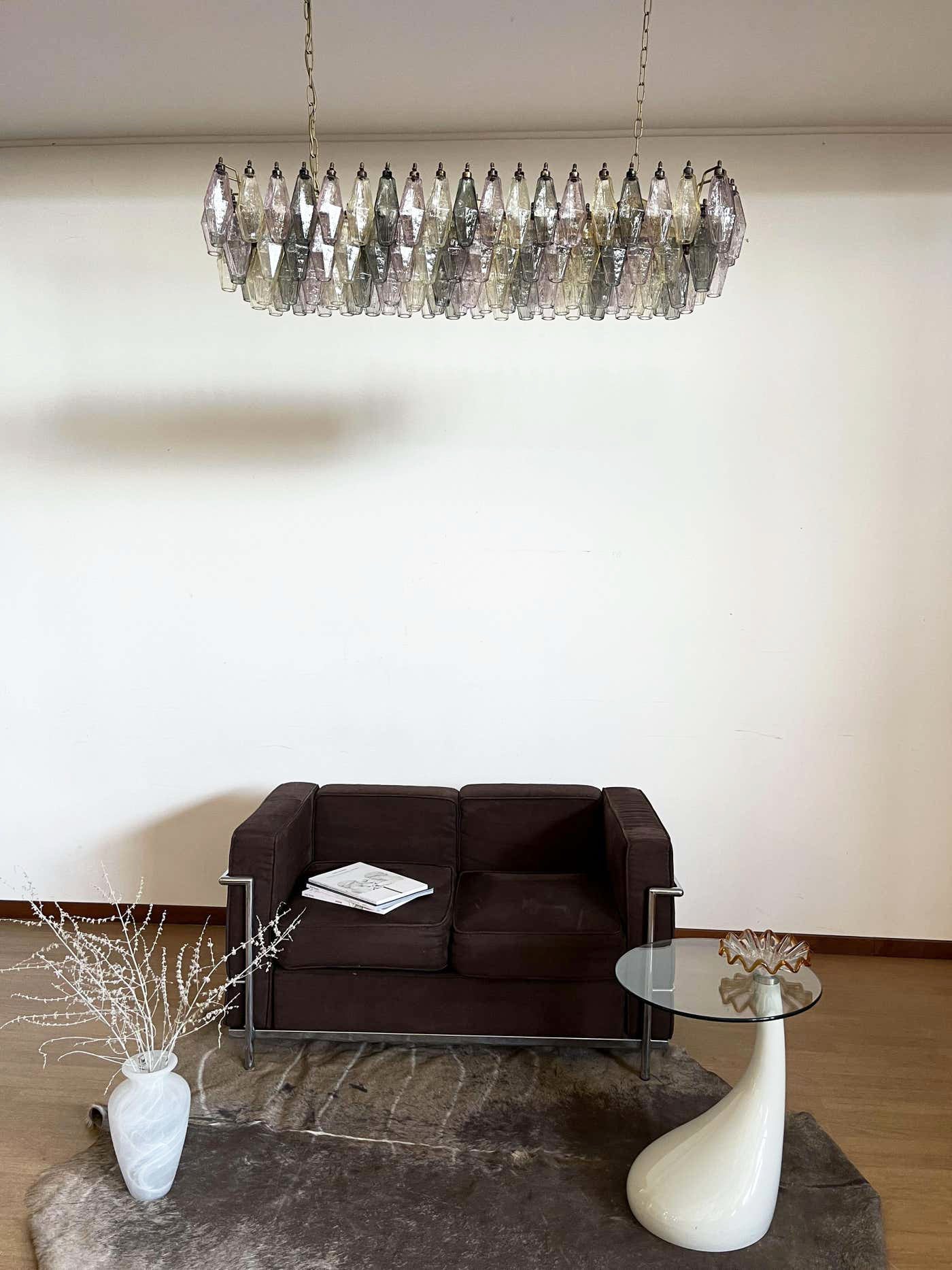 Elegant Multicolored Murano Poliedri Glass Chandelier 49"