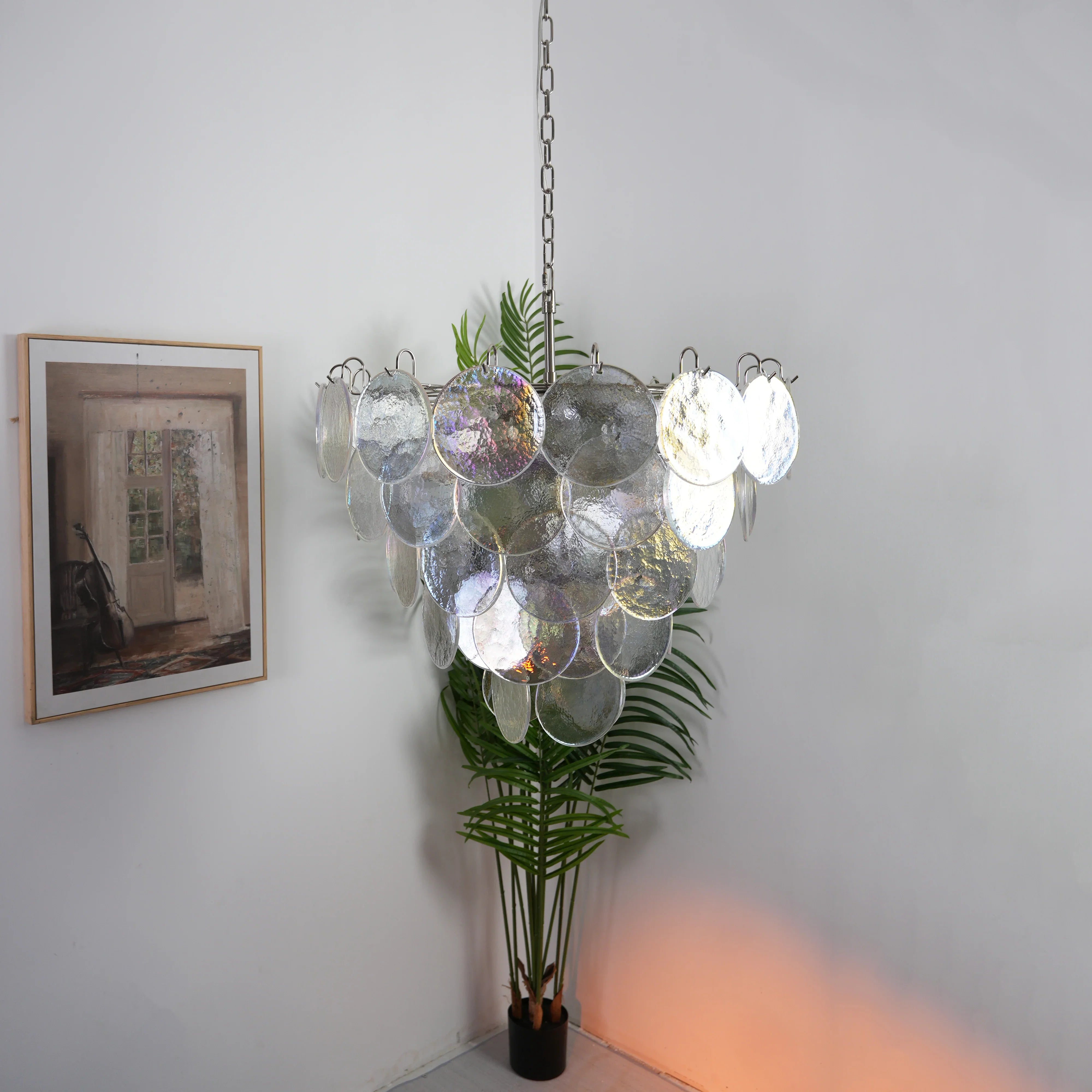 Elegant Murano Disc Iridescent Chandelier 27.6"