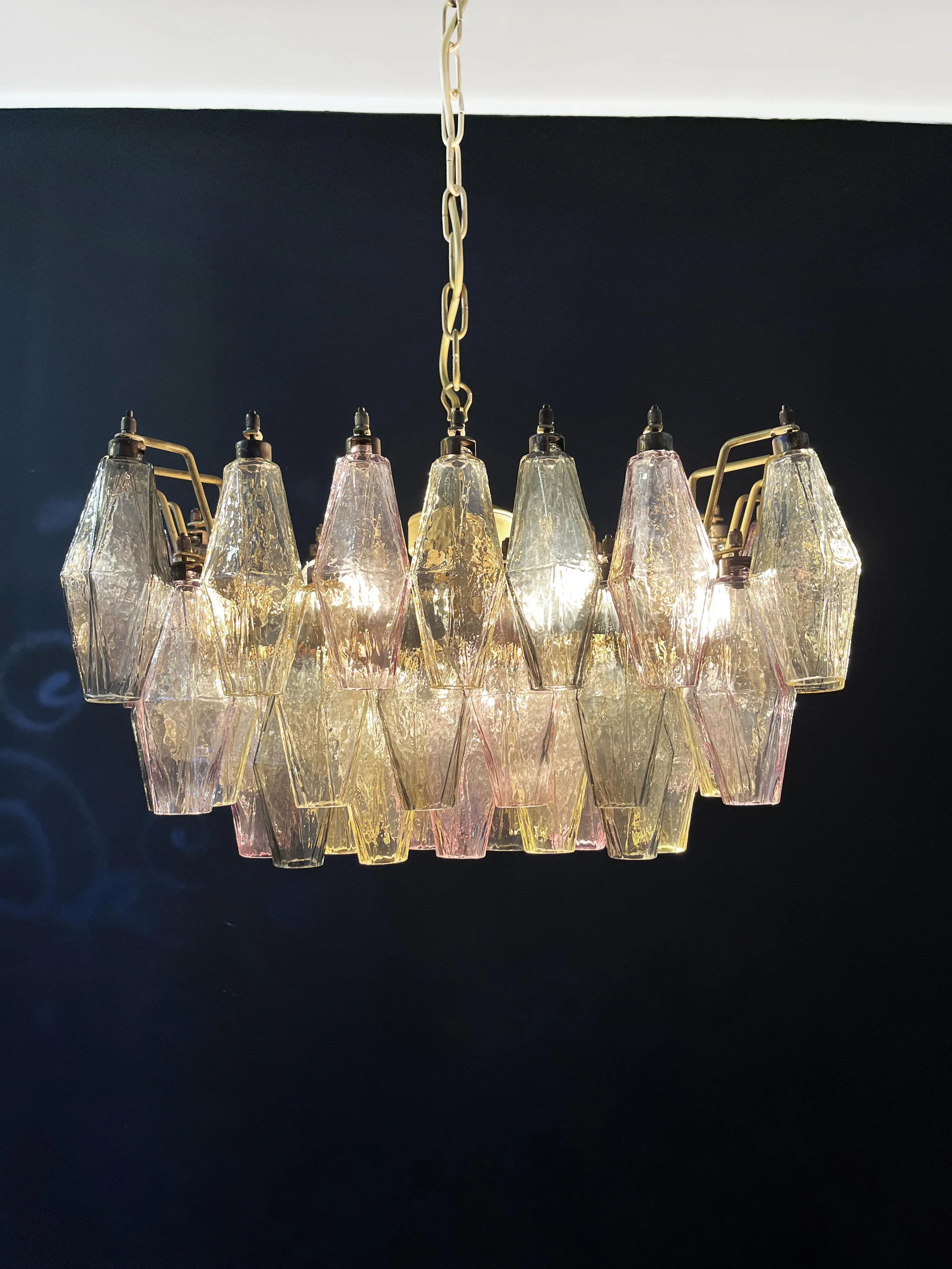 Elegant Murano Poliedri Multicolored Glass Chandelier 22"