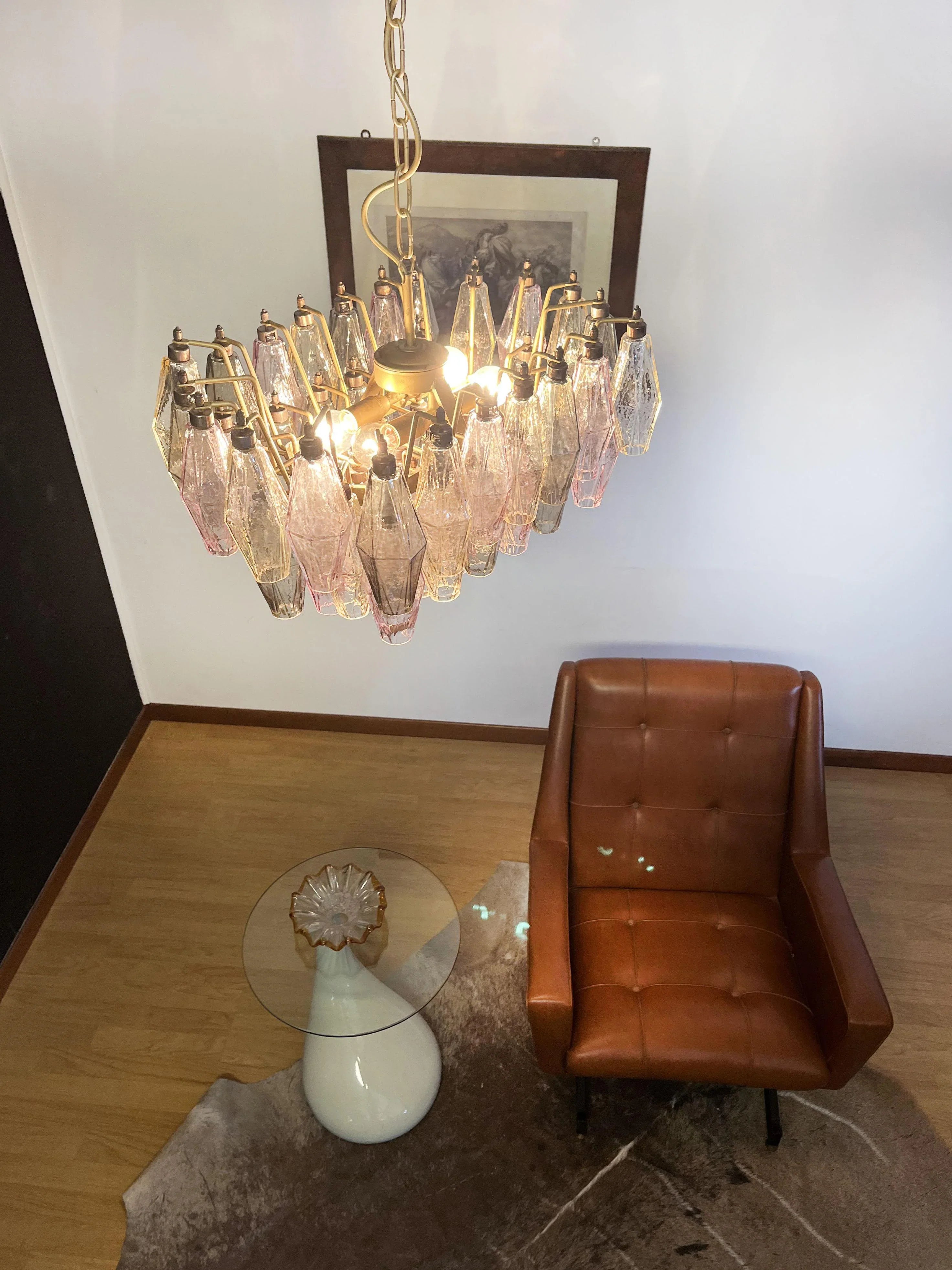 Elegant Murano Poliedri Multicolored Glass Chandelier 22"