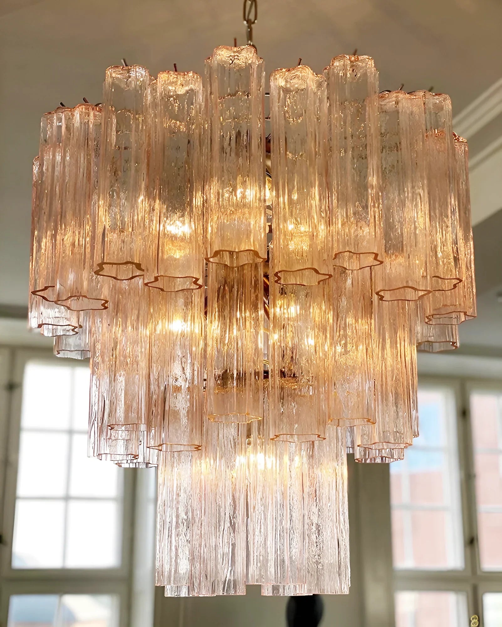 Elegant Pink Murano Glass Tube Chandelier 25.6"