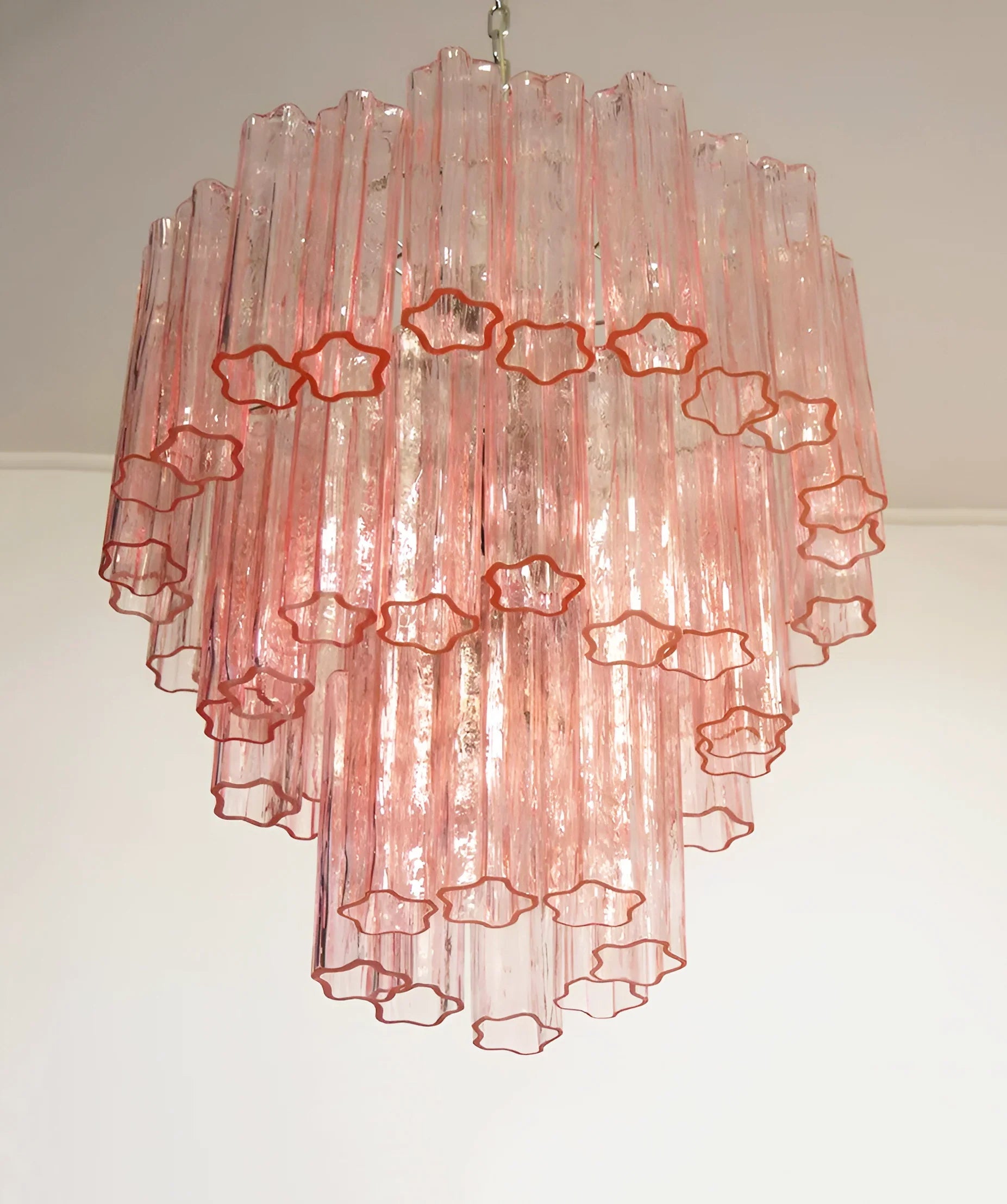 Elegant Pink Murano Glass Tube Chandelier 25.6"