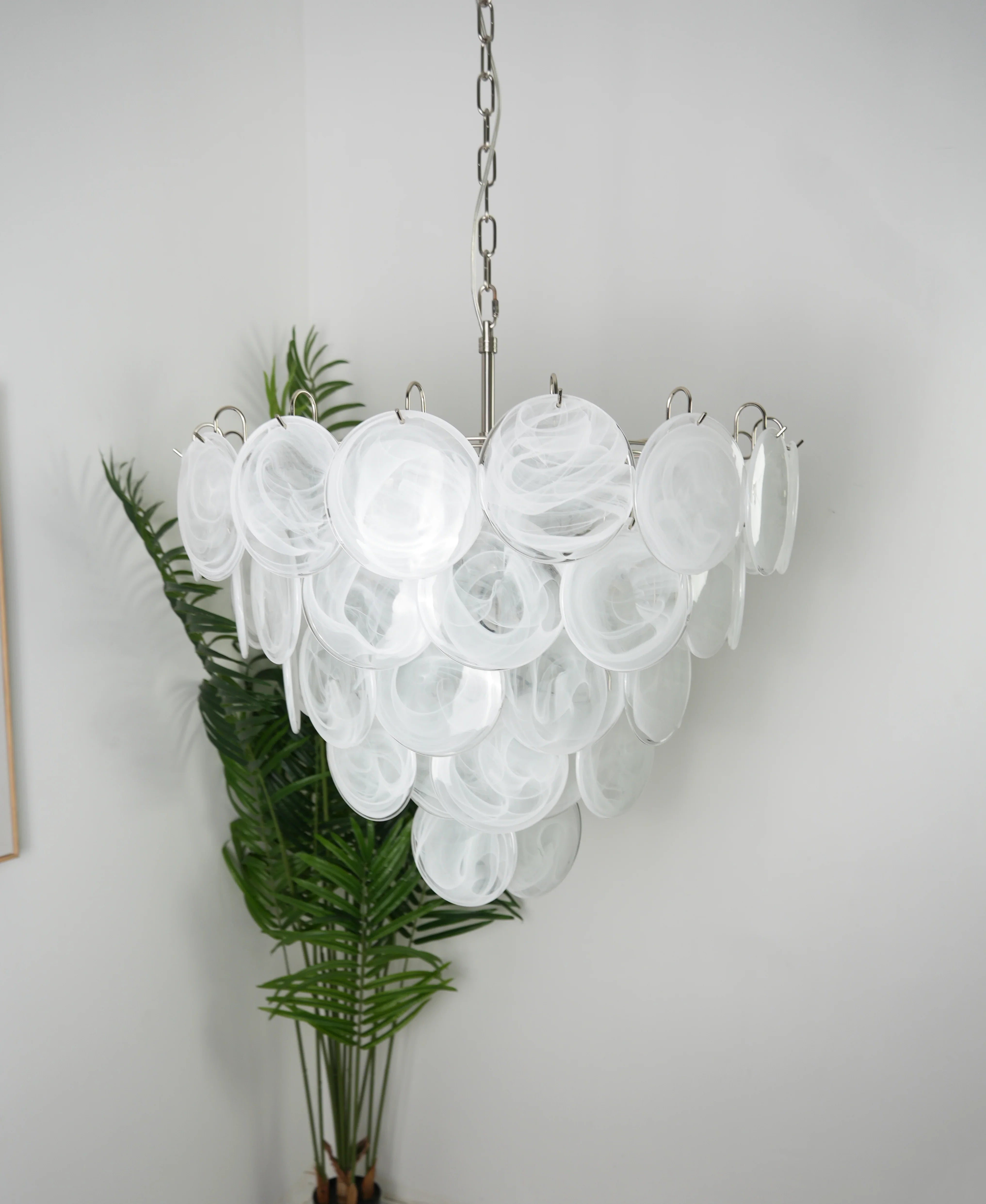 Elegant White Murano Disc Chandelier 27.6"