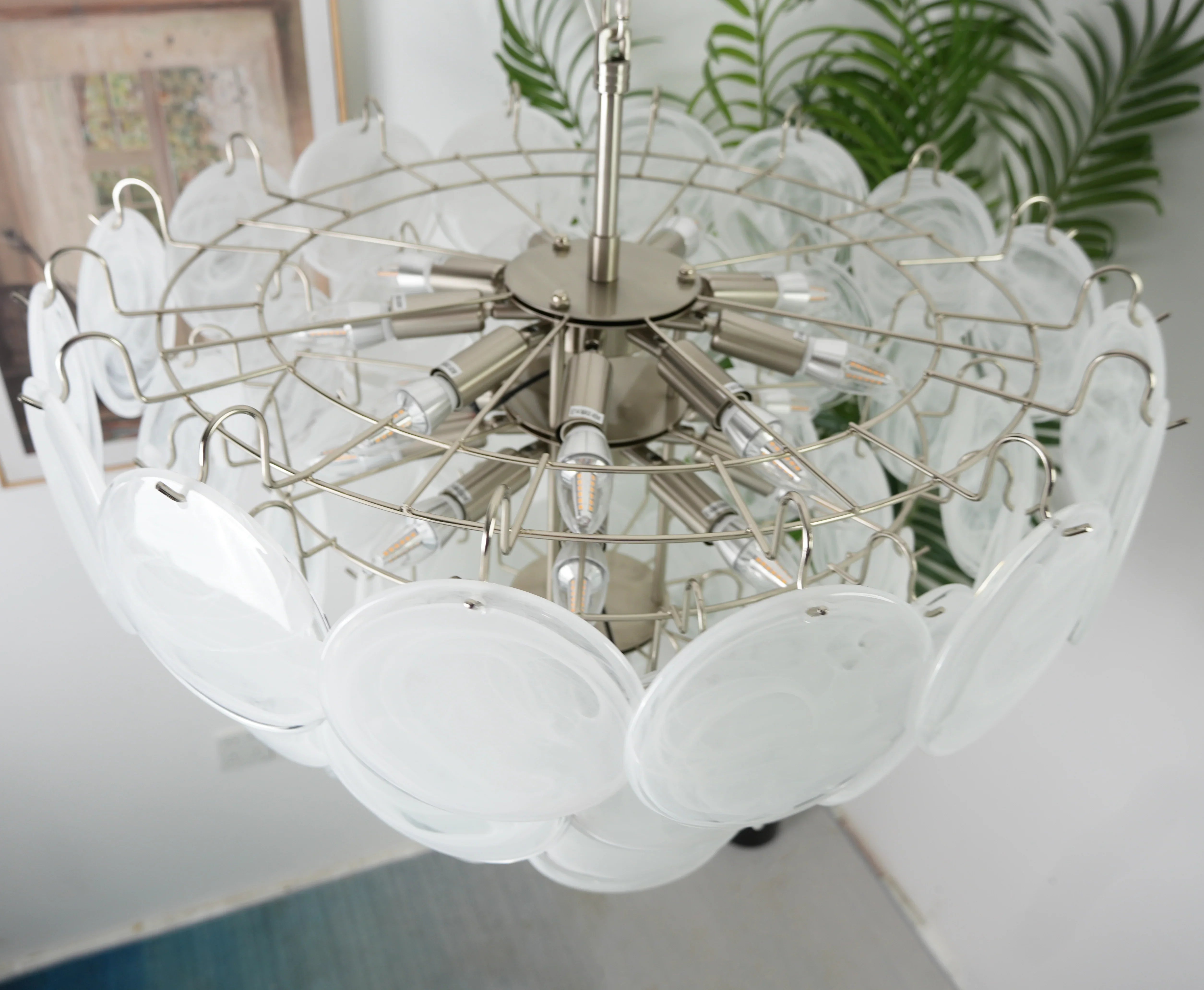 Elegant White Murano Disc Chandelier 27.6"