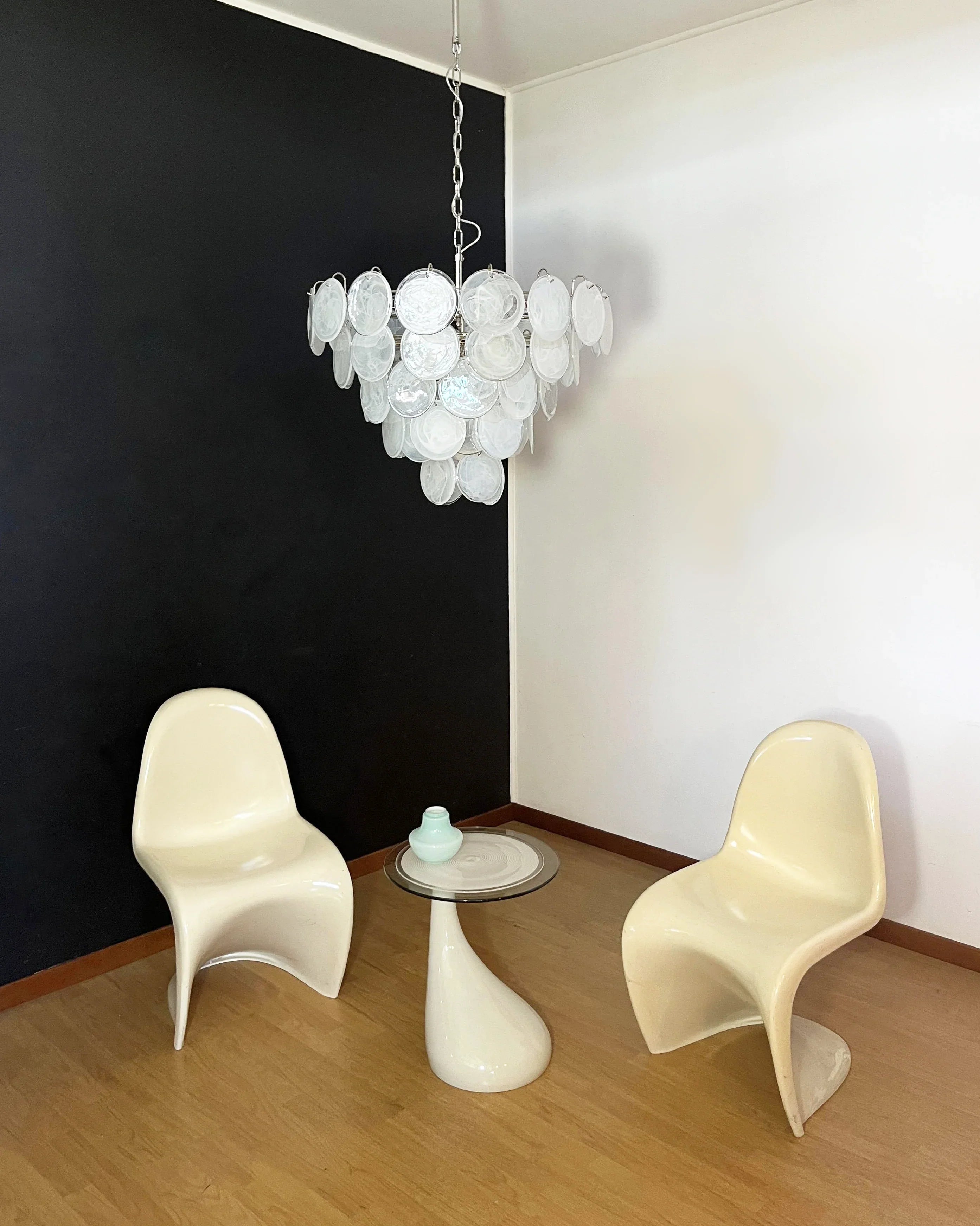 Elegant White Murano Disc Chandelier 27.6"