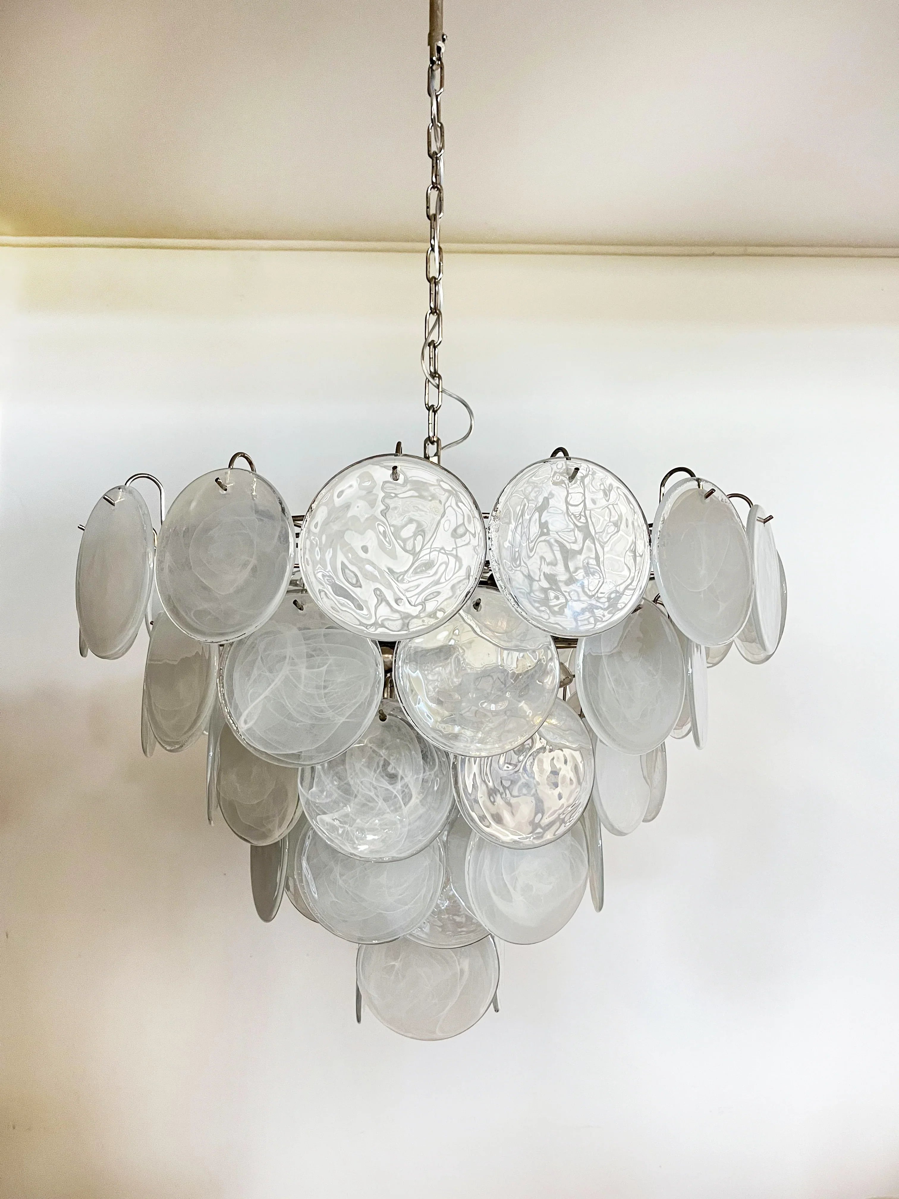 Elegant White Murano Disc Chandelier 27.6"
