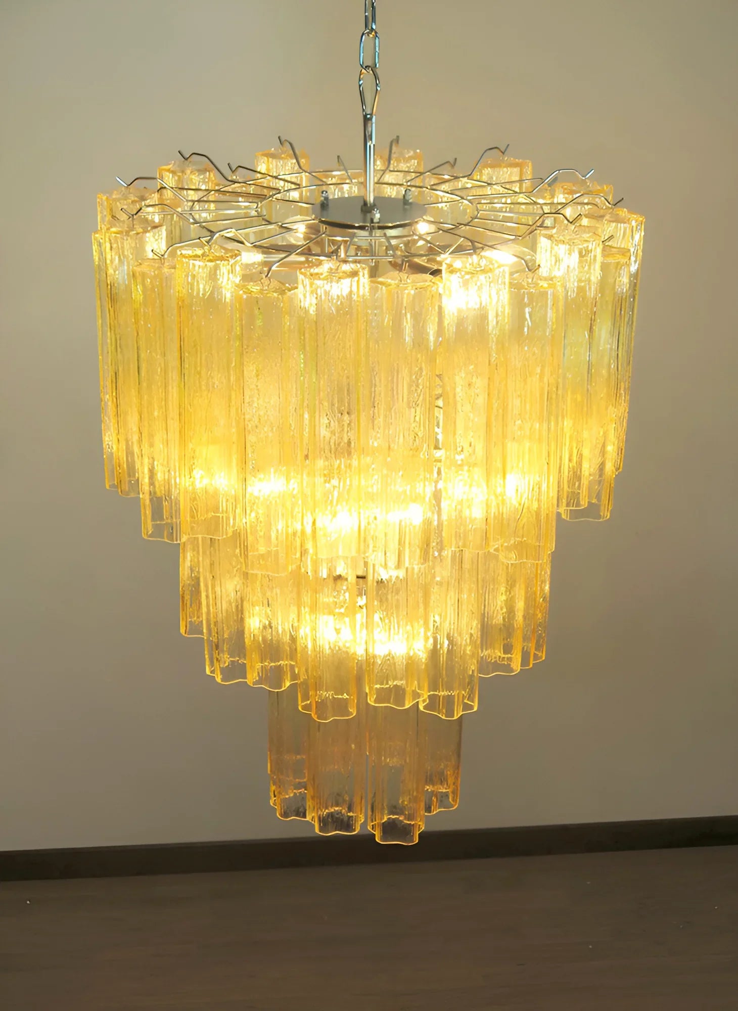 Elegant Yellow Murano Glass Tube Chandelier 25.6"