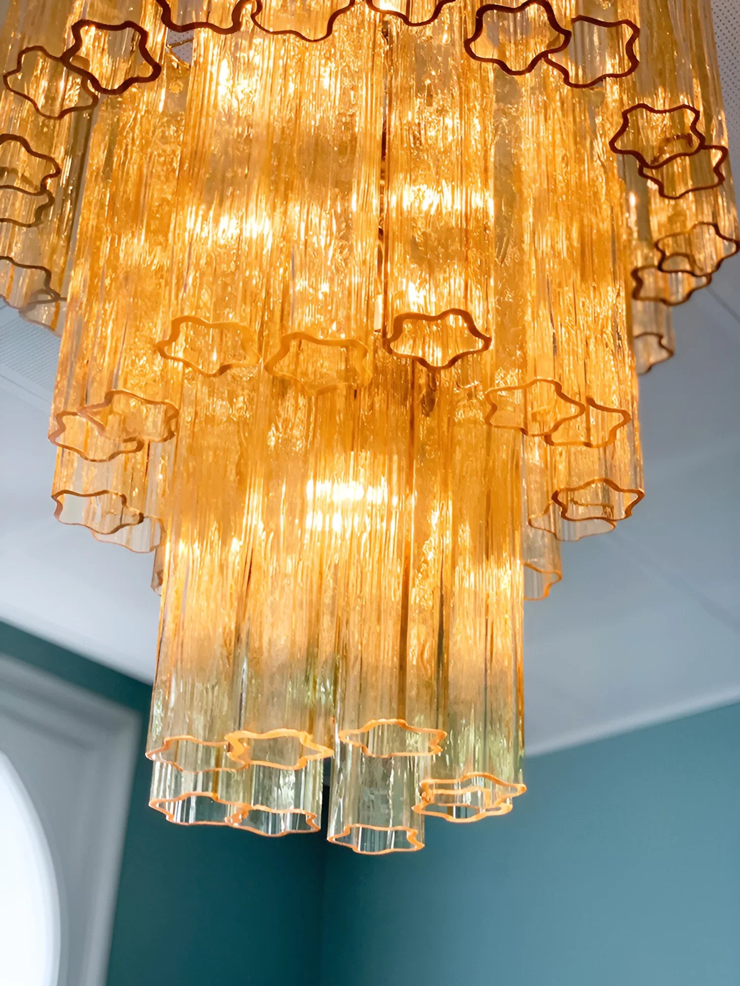 Elegant Yellow Murano Glass Tube Chandelier 25.6"