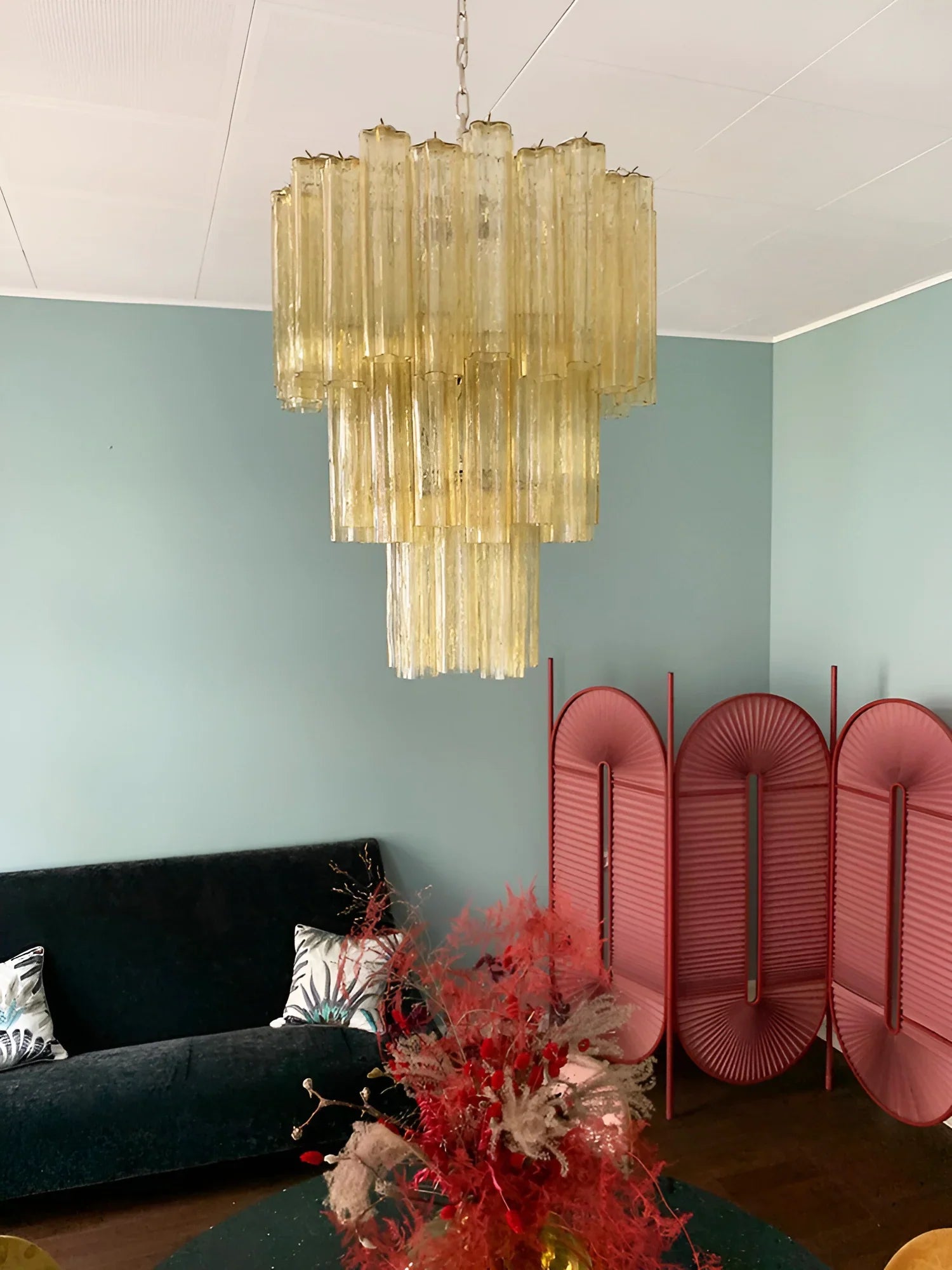 Elegant Yellow Murano Glass Tube Chandelier 25.6"