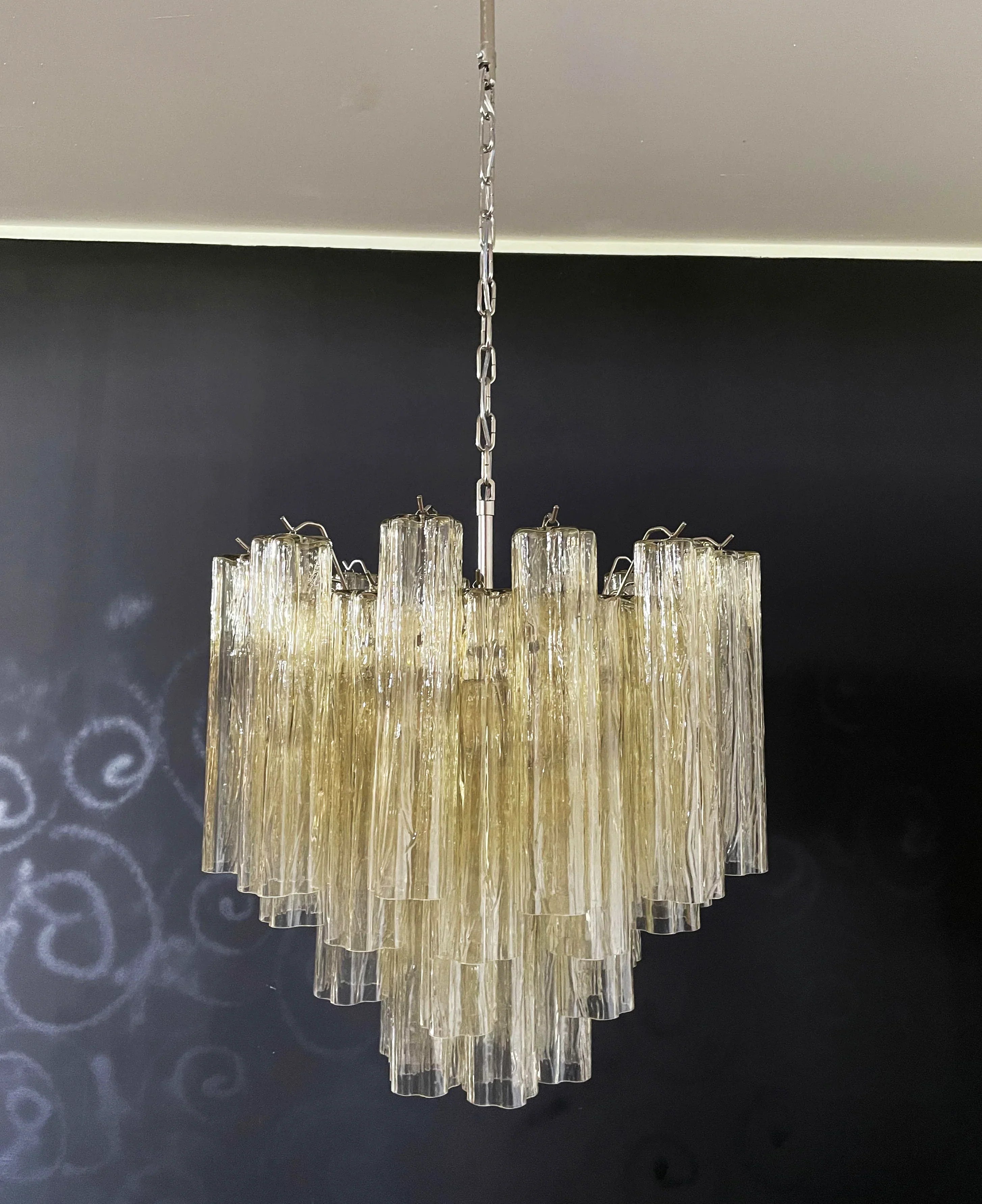 Fantastic Murano Amber Glass Tube Chandelier 22.8"