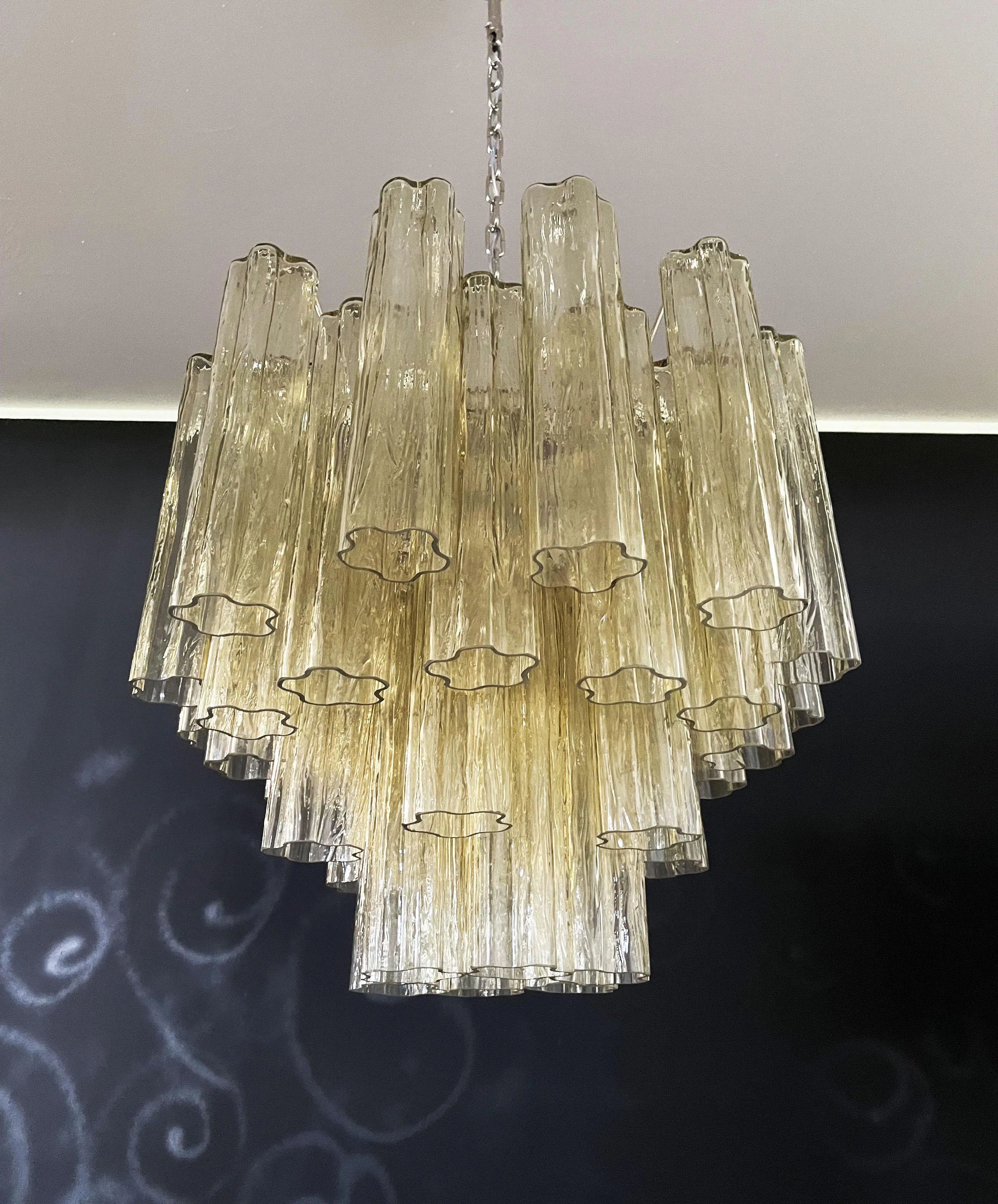 Fantastic Murano Amber Glass Tube Chandelier 22.8"