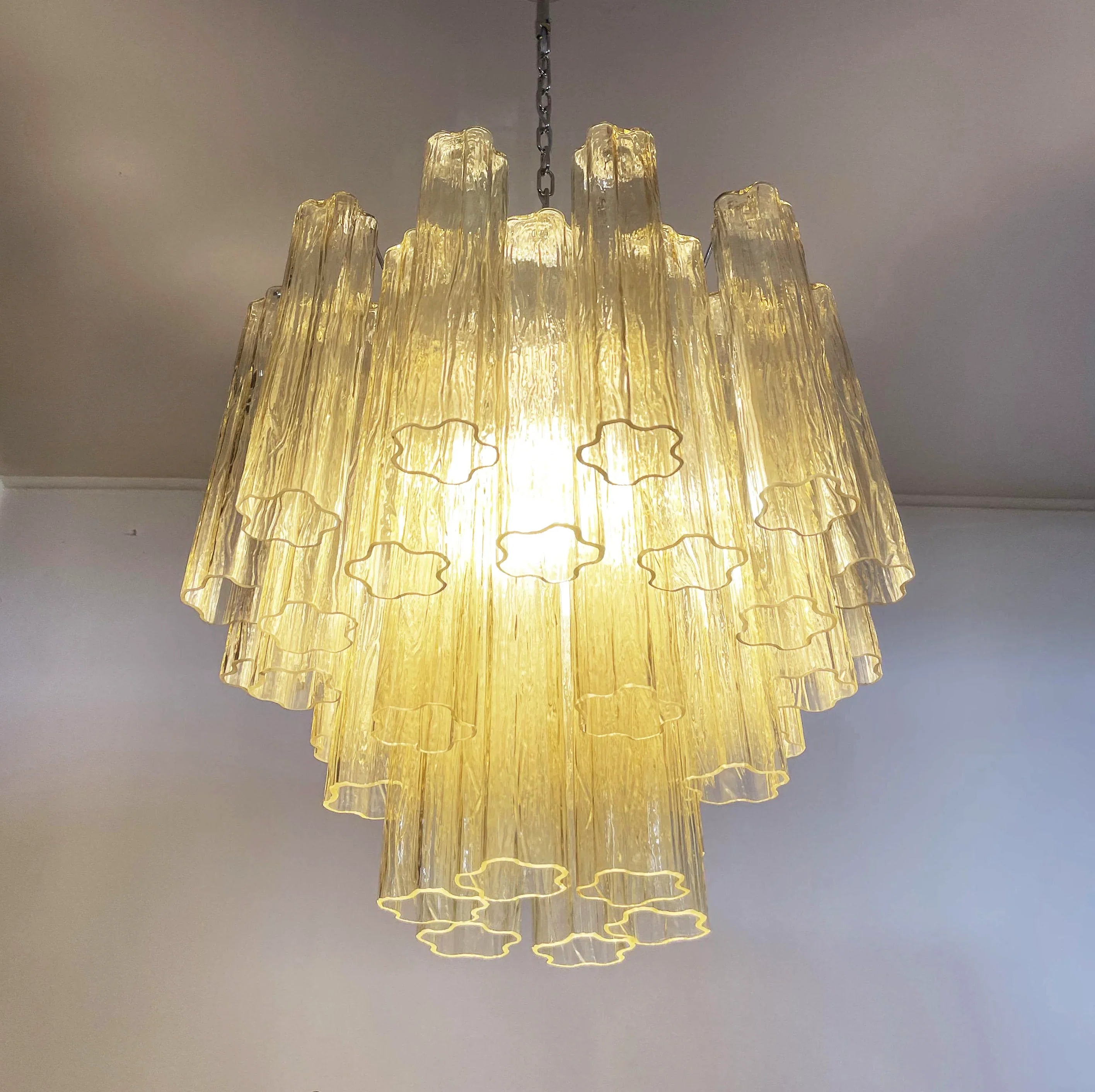 Fantastic Murano Amber Glass Tube Chandelier 22.8"