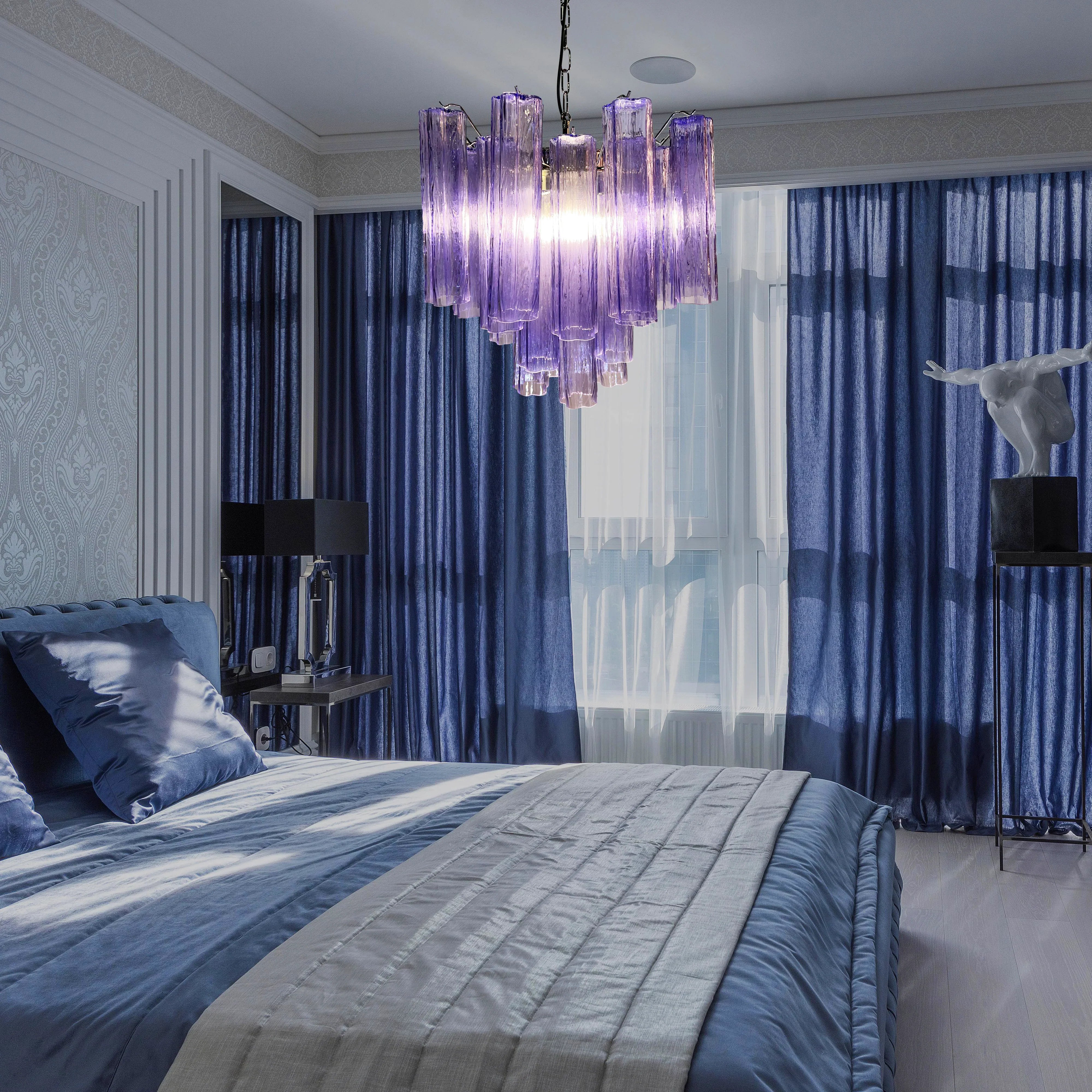 Fantastic Murano Amethyst Glass Tube Chandelier 22.8"