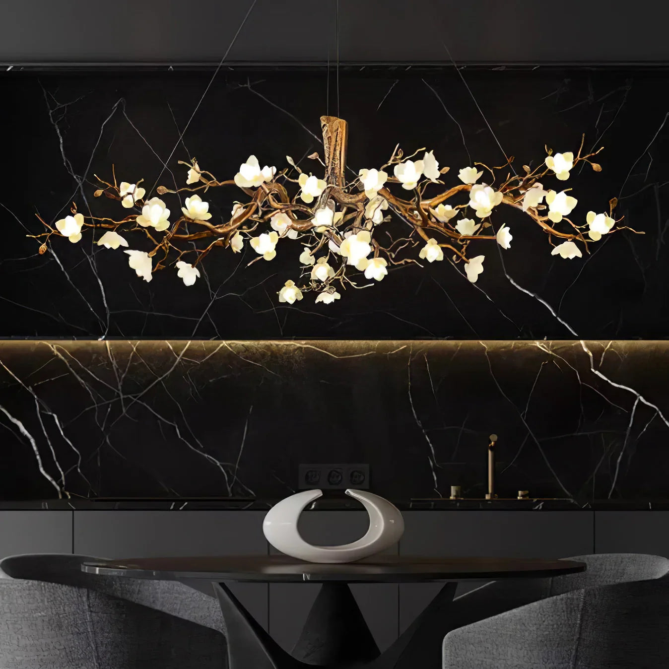 Flora Flower Bloom Branch Brass Chandelier