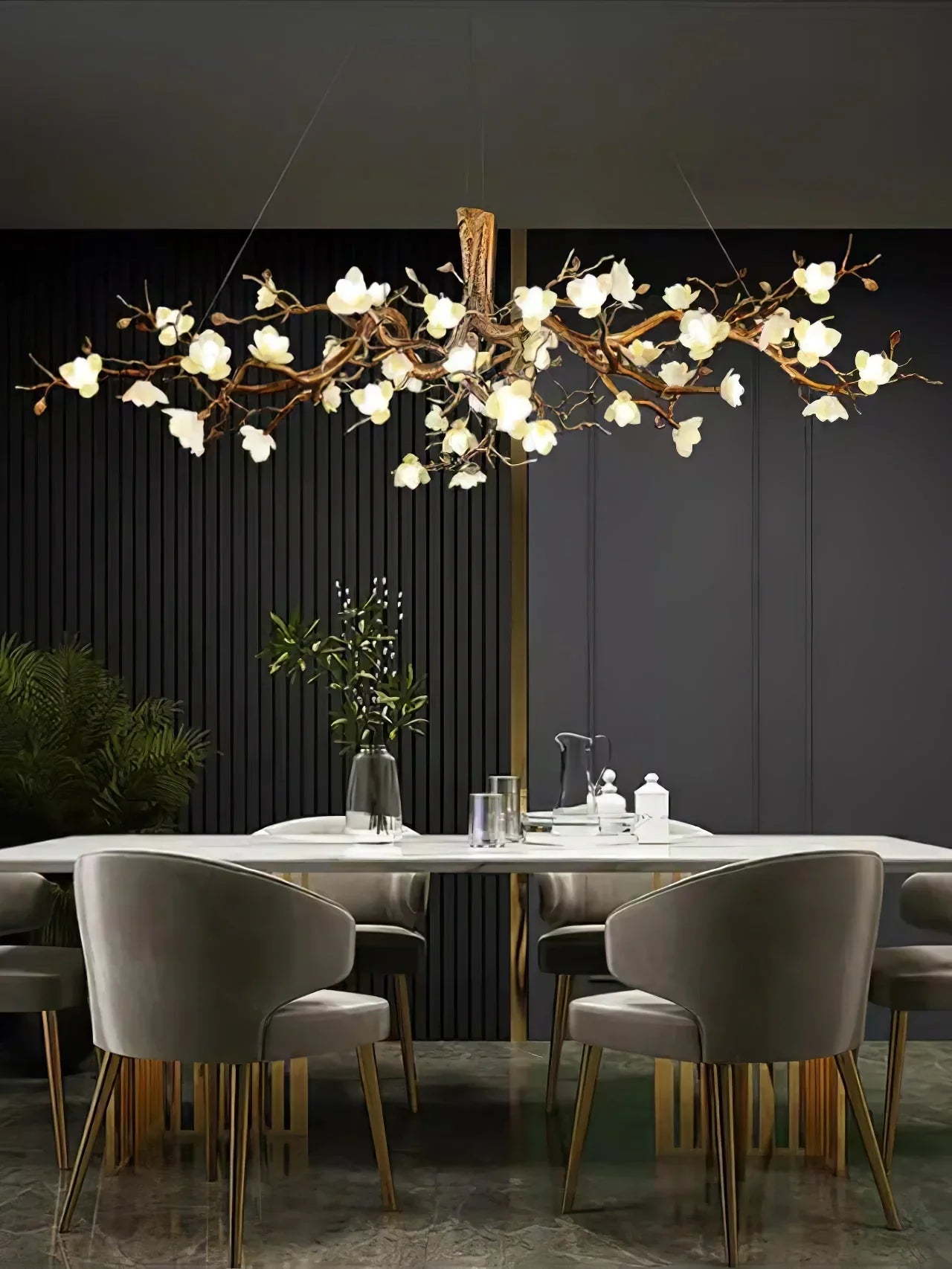 Flora Flower Bloom Branch Brass Chandelier