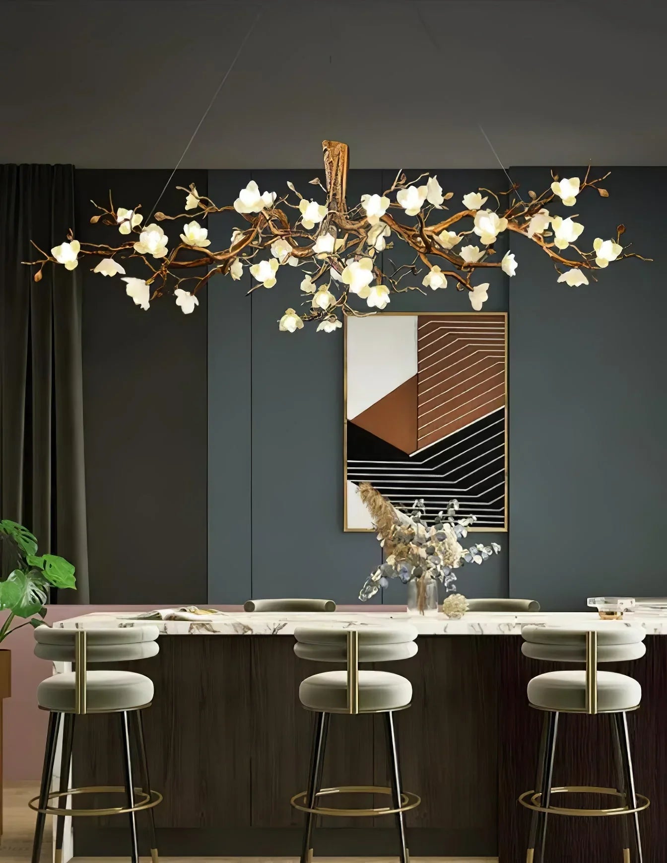 Flora Flower Bloom Branch Brass Chandelier