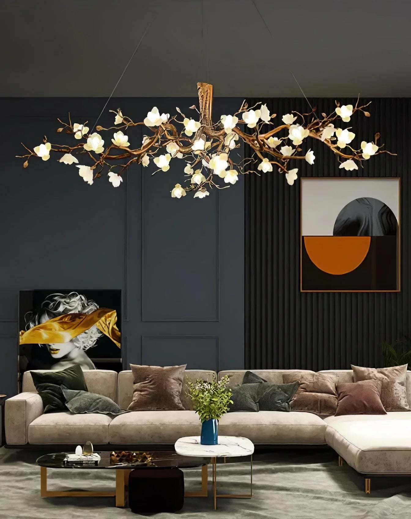 Flora Flower Bloom Branch Brass Chandelier