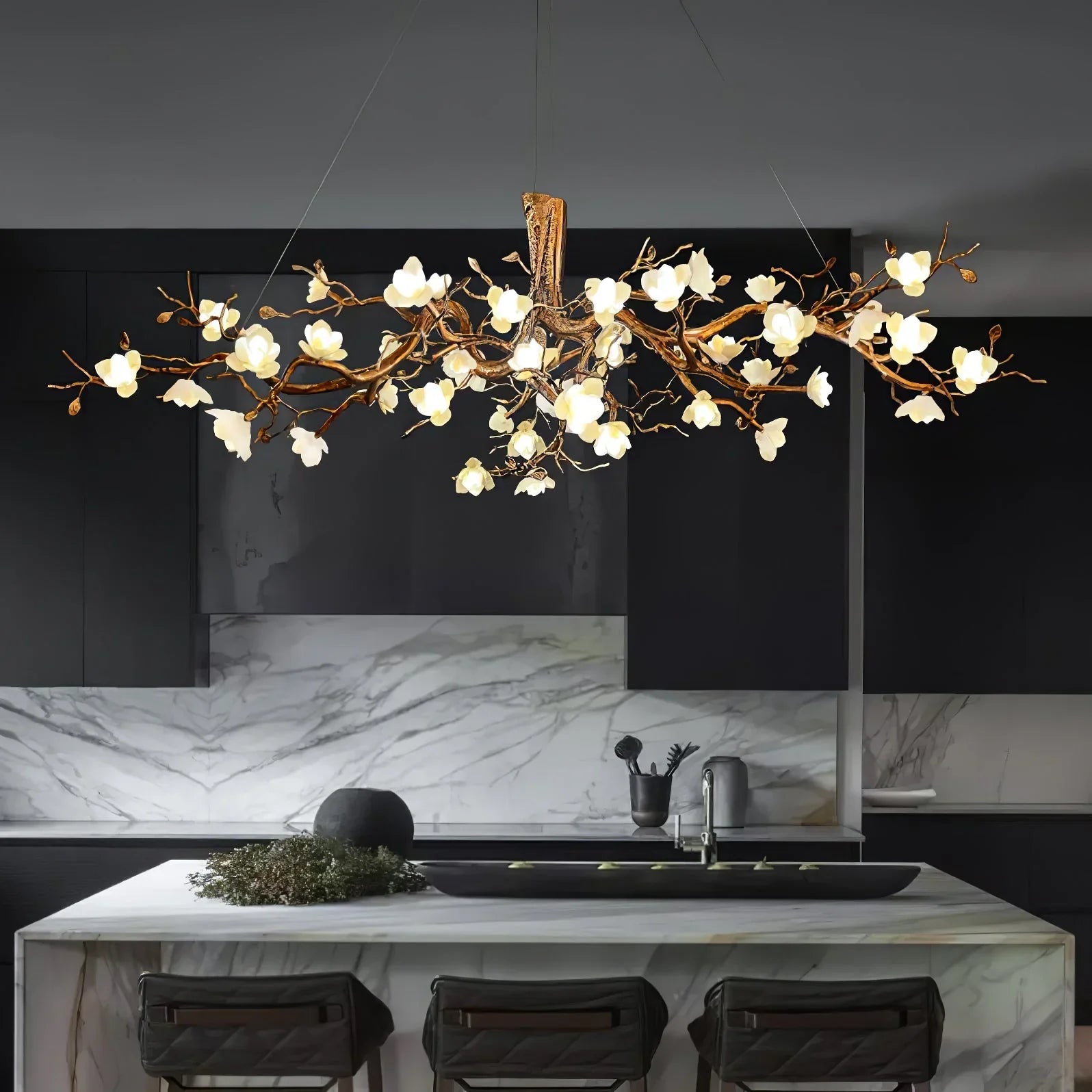 Flora Flower Bloom Branch Brass Chandelier