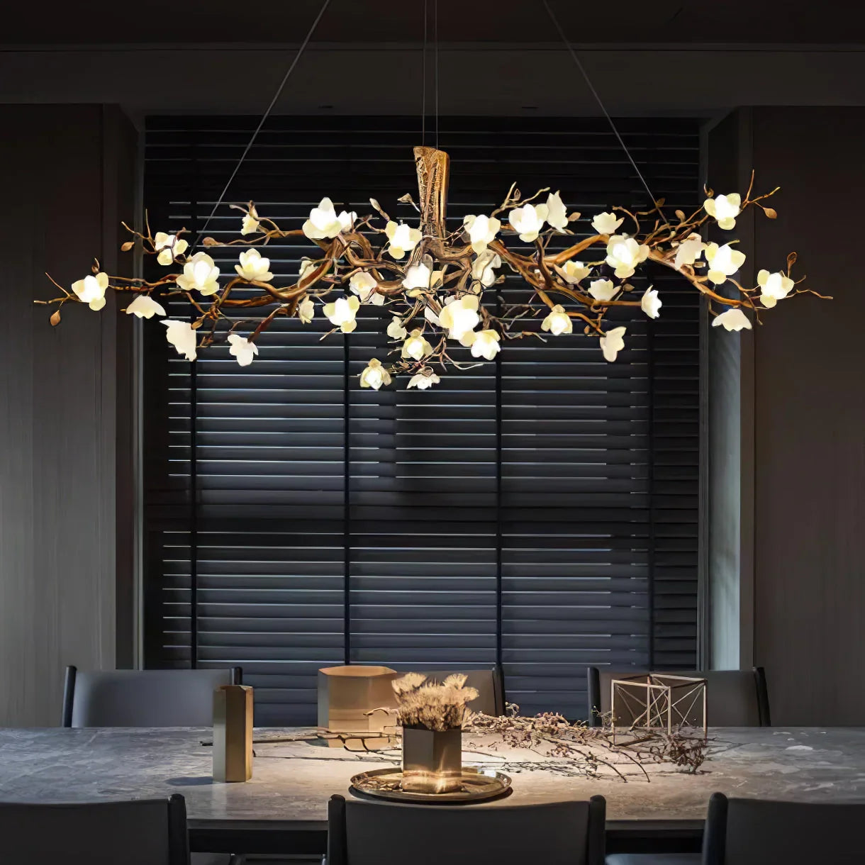 Flora Flower Bloom Branch Brass Chandelier