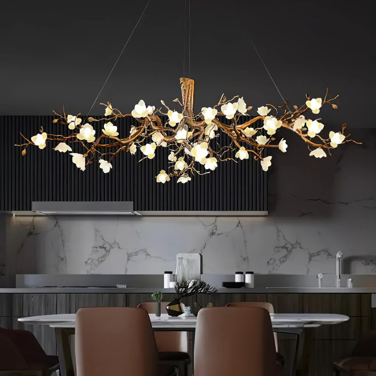 Flora Flower Bloom Branch Brass Chandelier