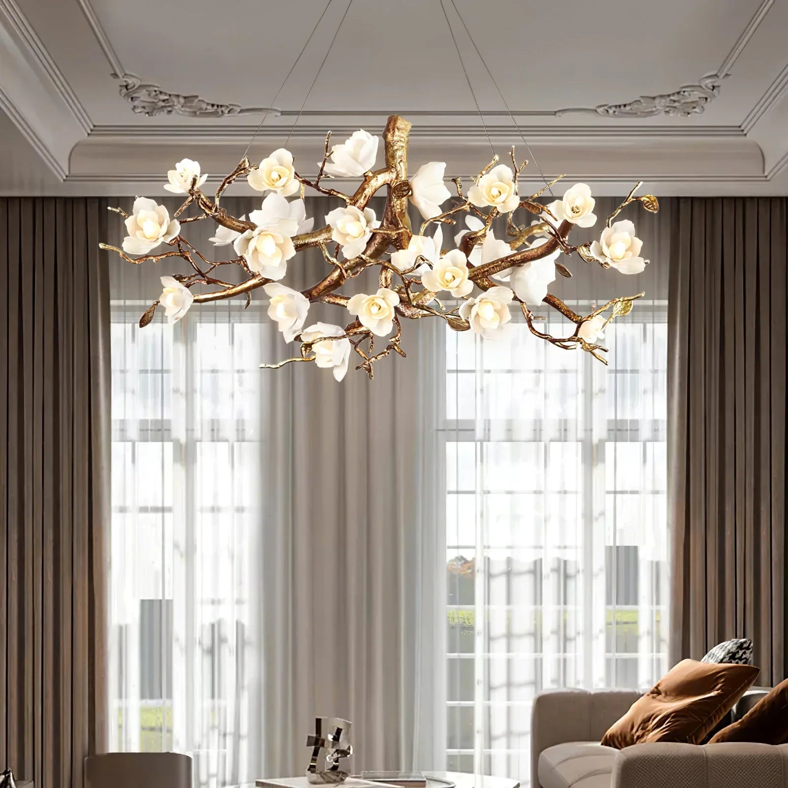 Flora Flower Bloom Branch Brass Chandelier