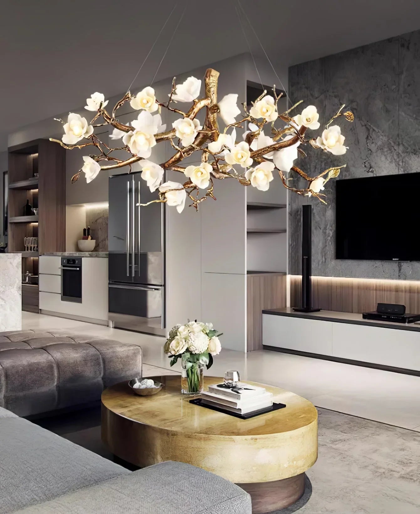Flora Flower Bloom Branch Brass Chandelier