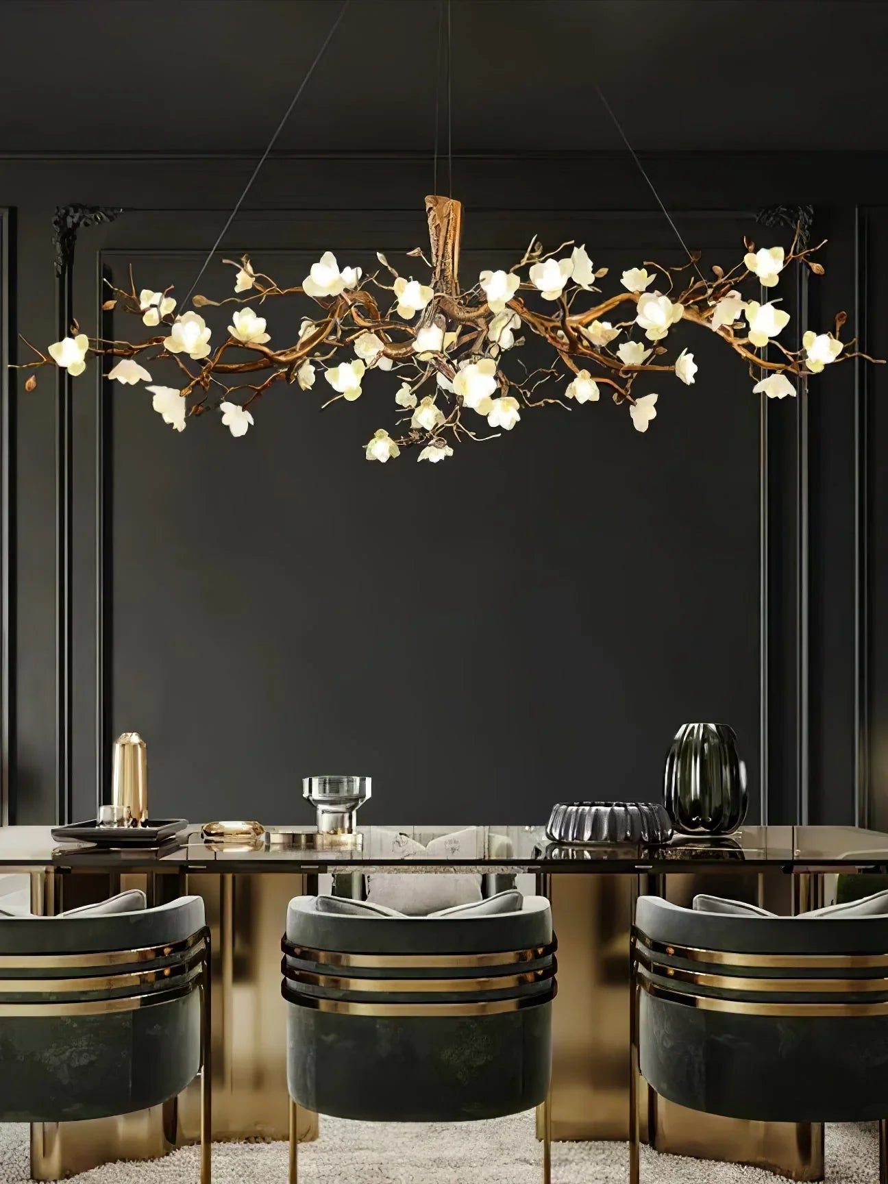 Flora Flower Bloom Branch Brass Chandelier