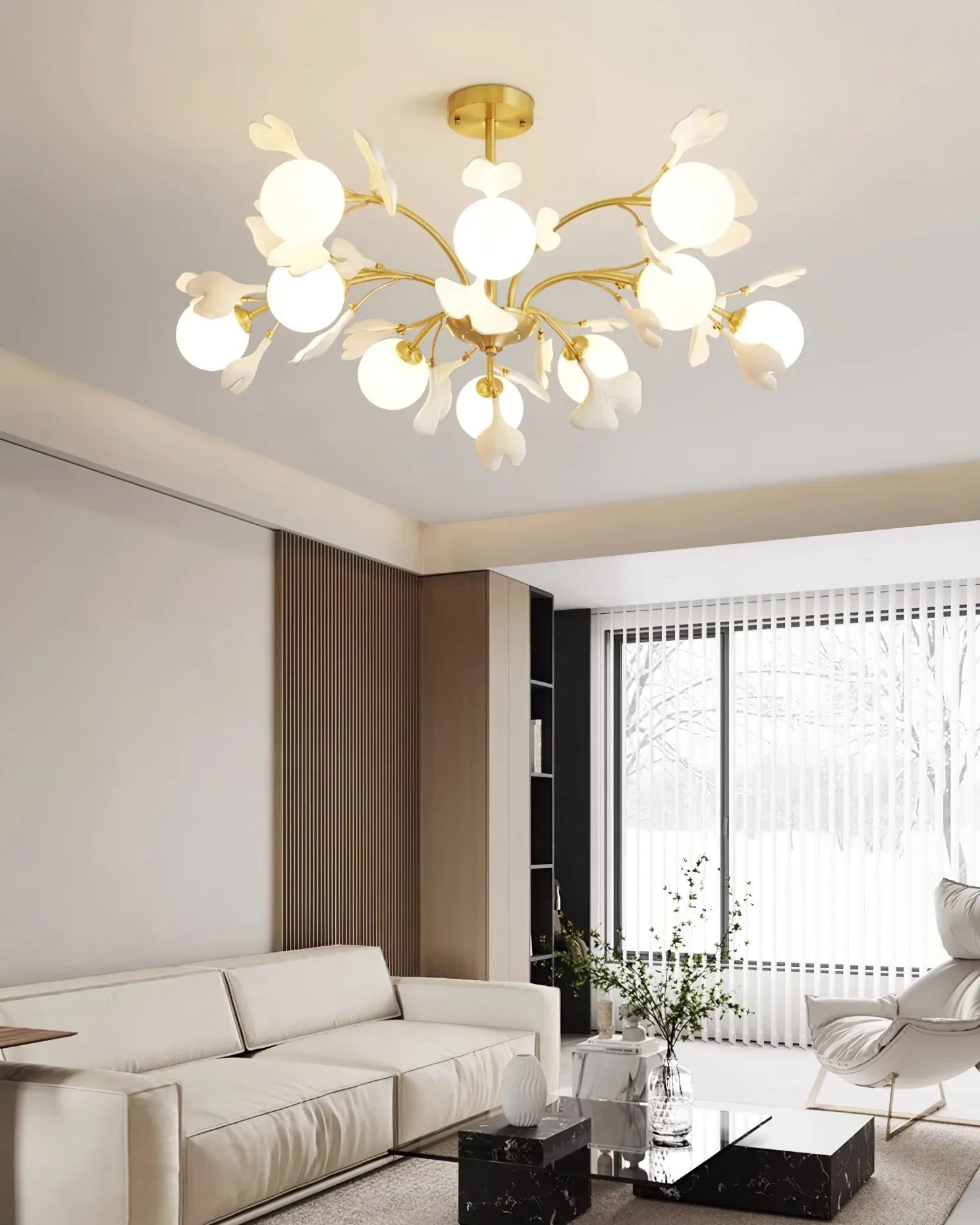 Twilight Branches Ceramic Gingko Chandelier