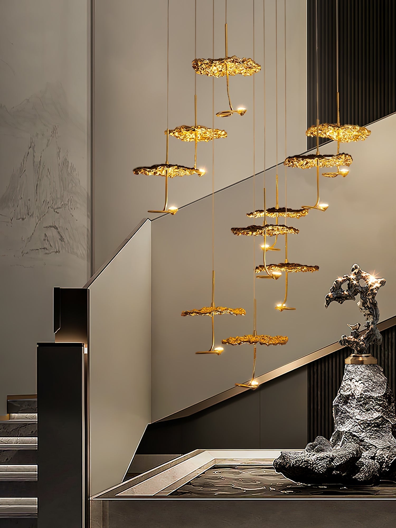 Naniv Brass Shade Aviary Constellation Chandelier