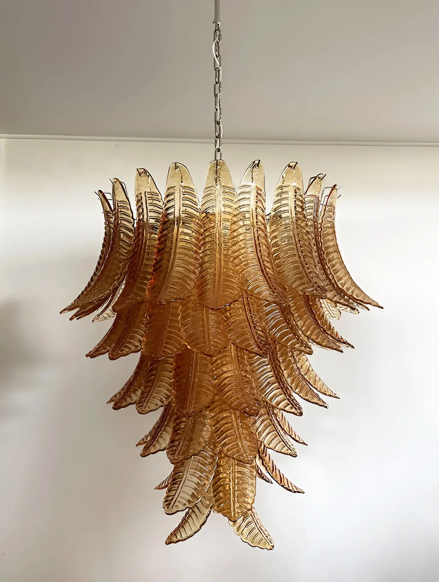 Gorgeous Murano Felci Amber Glass Chandelier 33.5"