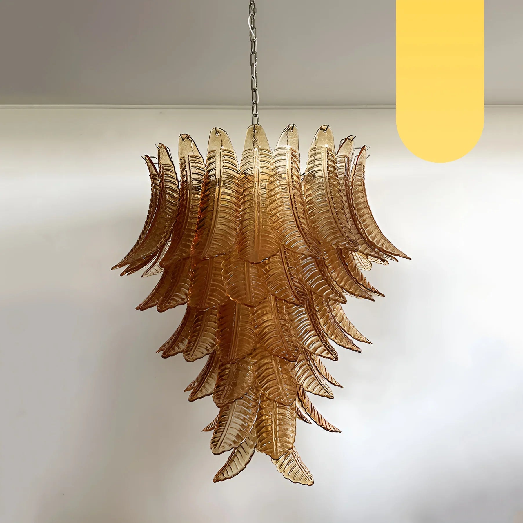 Gorgeous Murano Felci Amber Glass Chandelier 33.5"