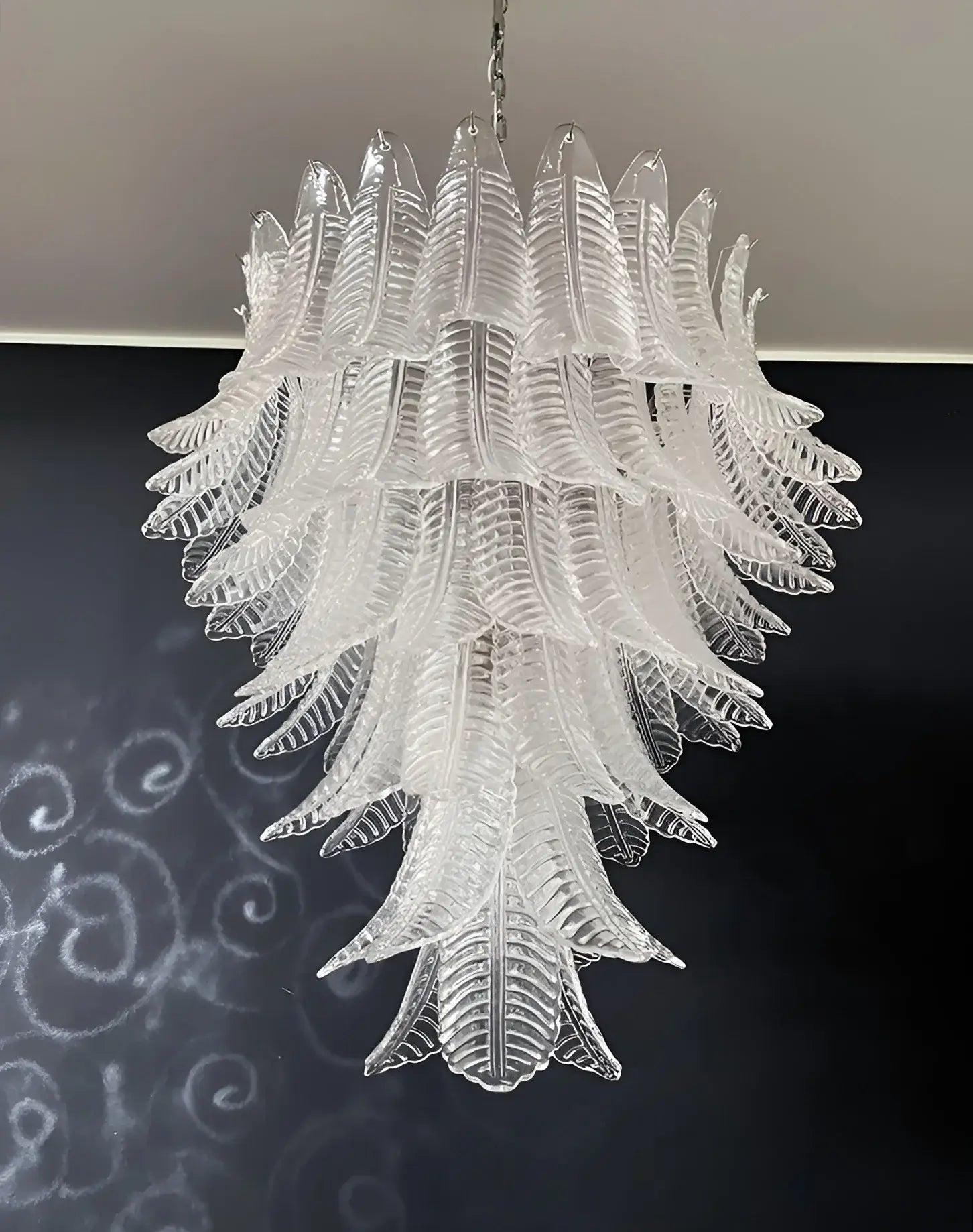 Gorgeous Murano Felci Transparent Glass Chandelier 33.5"