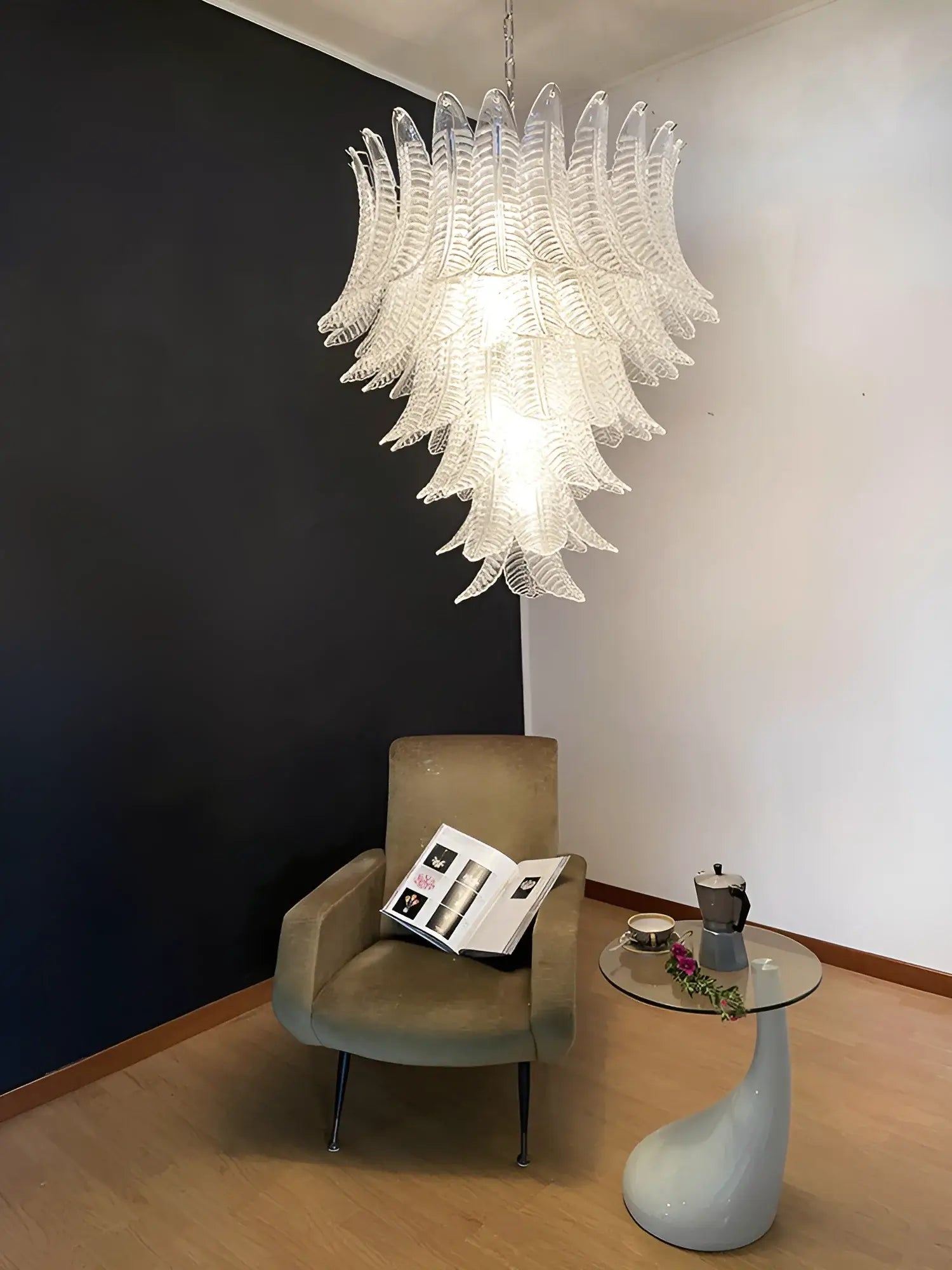 Gorgeous Murano Felci Transparent Glass Chandelier 33.5"