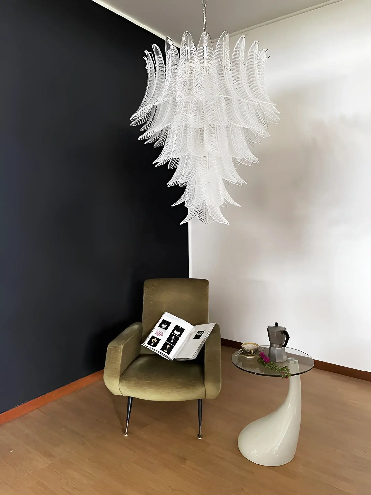 Gorgeous Murano Felci Transparent Glass Chandelier 33.5"