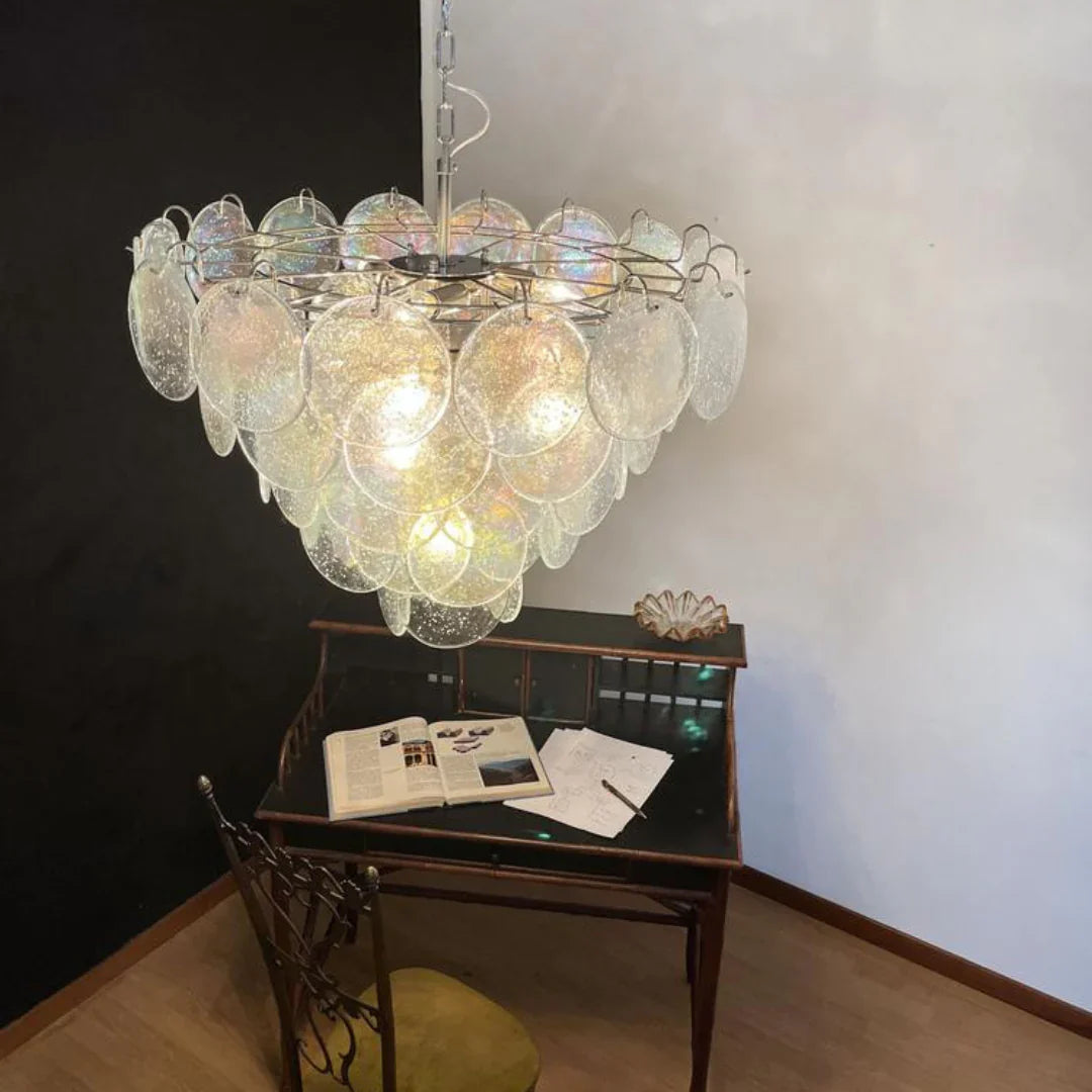 Elegant Murano Disc Iridescent Chandelier 27.6"