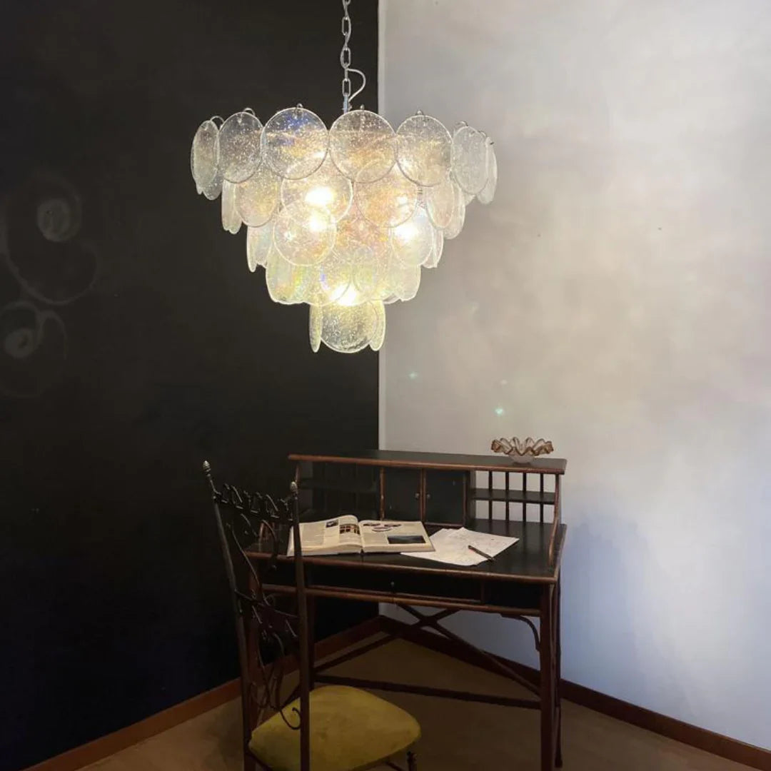 Elegant Murano Disc Iridescent Chandelier 27.6"