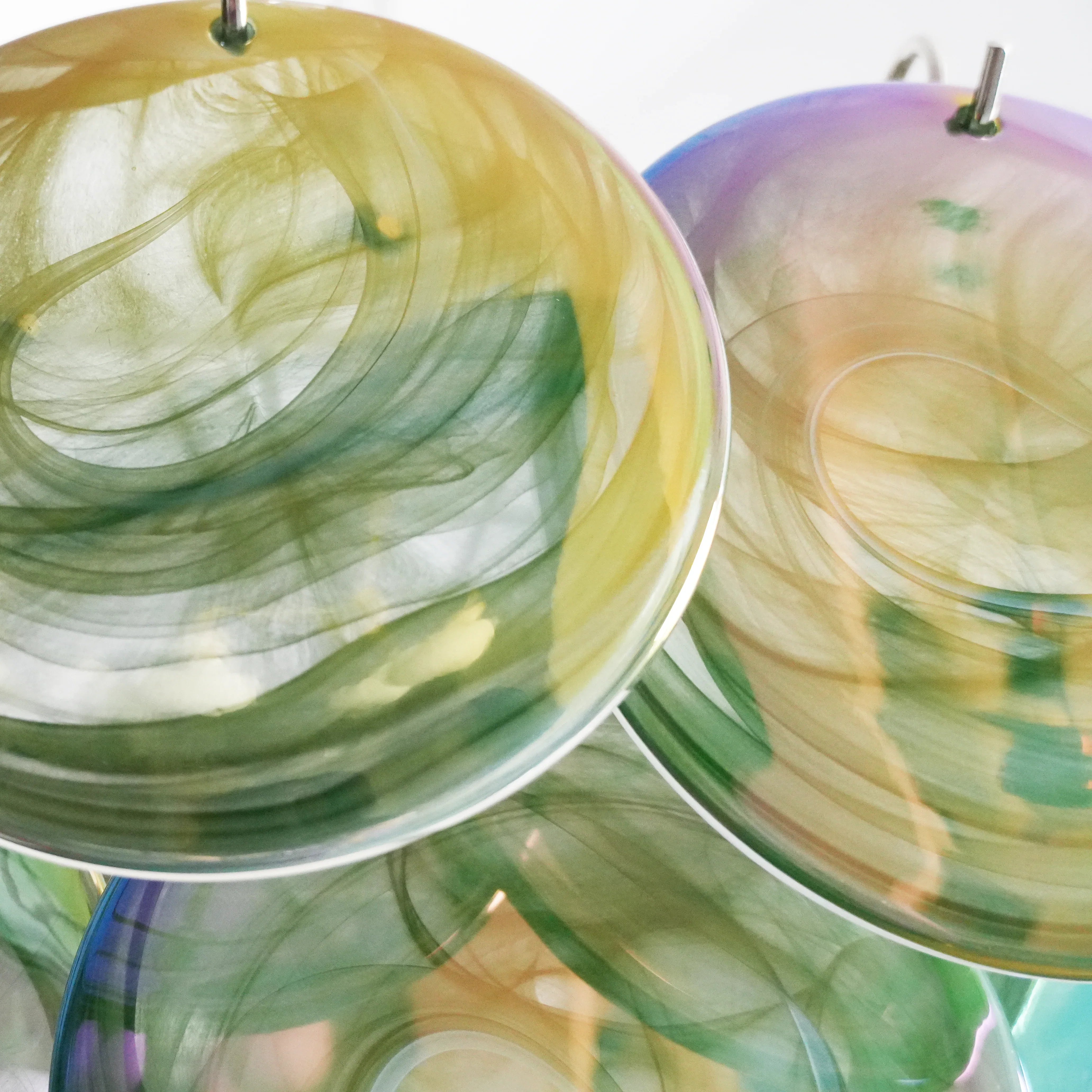 Elegant Green Murano Iridescent Disc Chandelier 27.6"