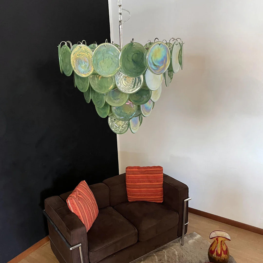 Elegant Green Murano Iridescent Disc Chandelier 27.6"