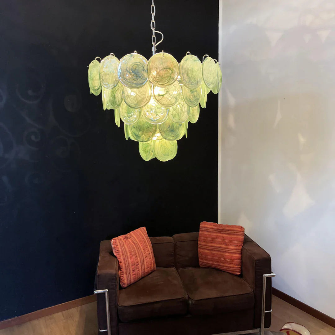 Elegant Green Murano Iridescent Disc Chandelier 27.6"