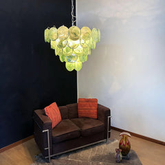 Elegant Green Murano Iridescent Disc Chandelier 27.6"