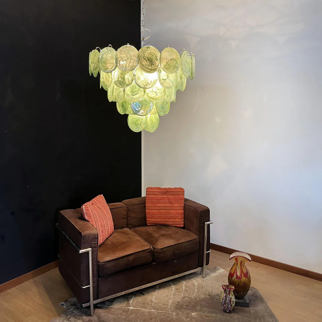 Elegant Green Murano Iridescent Disc Chandelier 27.6"