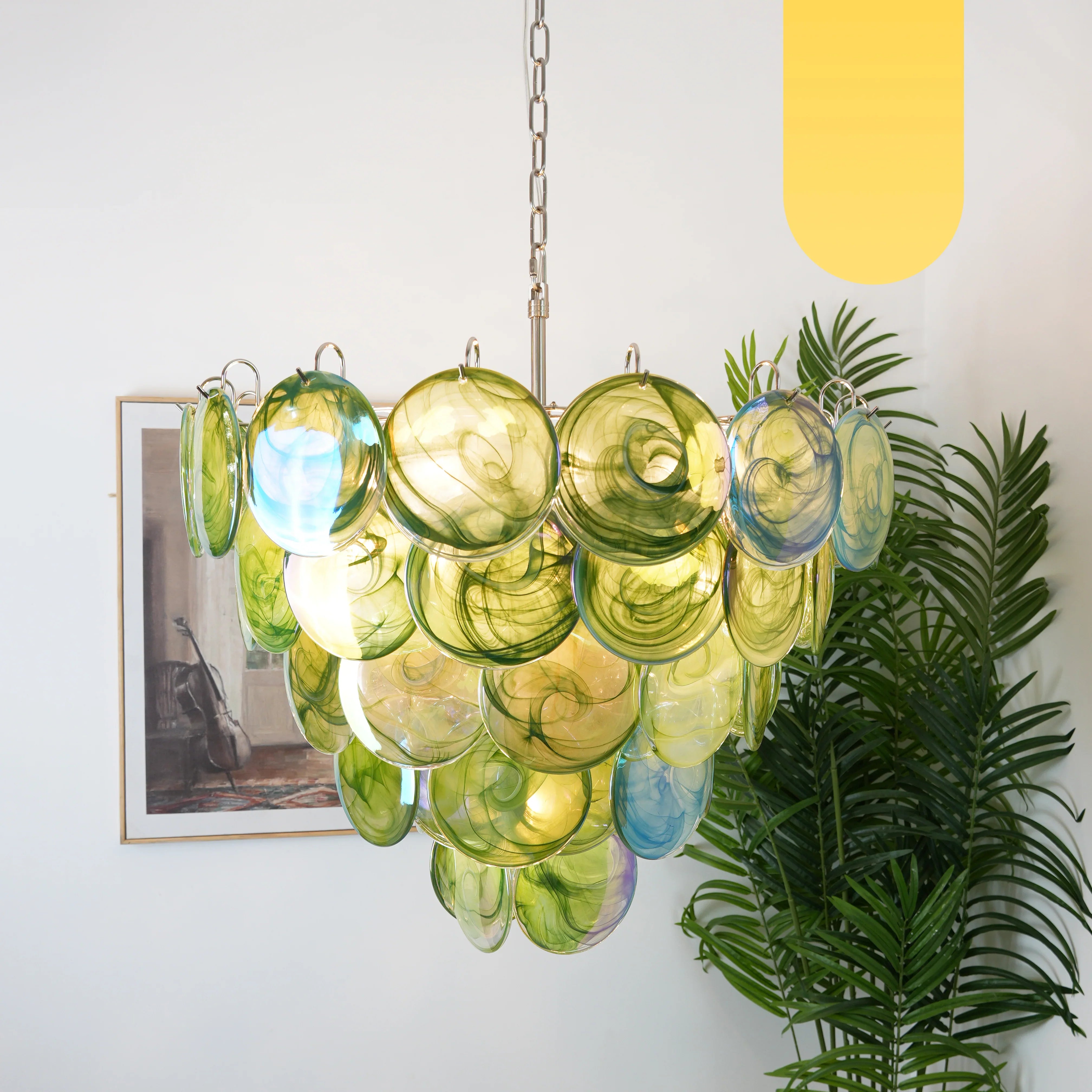 Elegant Green Murano Iridescent Disc Chandelier 27.6"