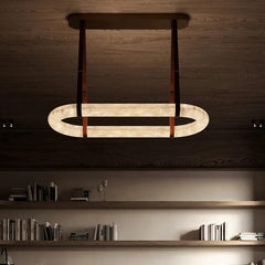 Leather Circle Alabaster Chandelier