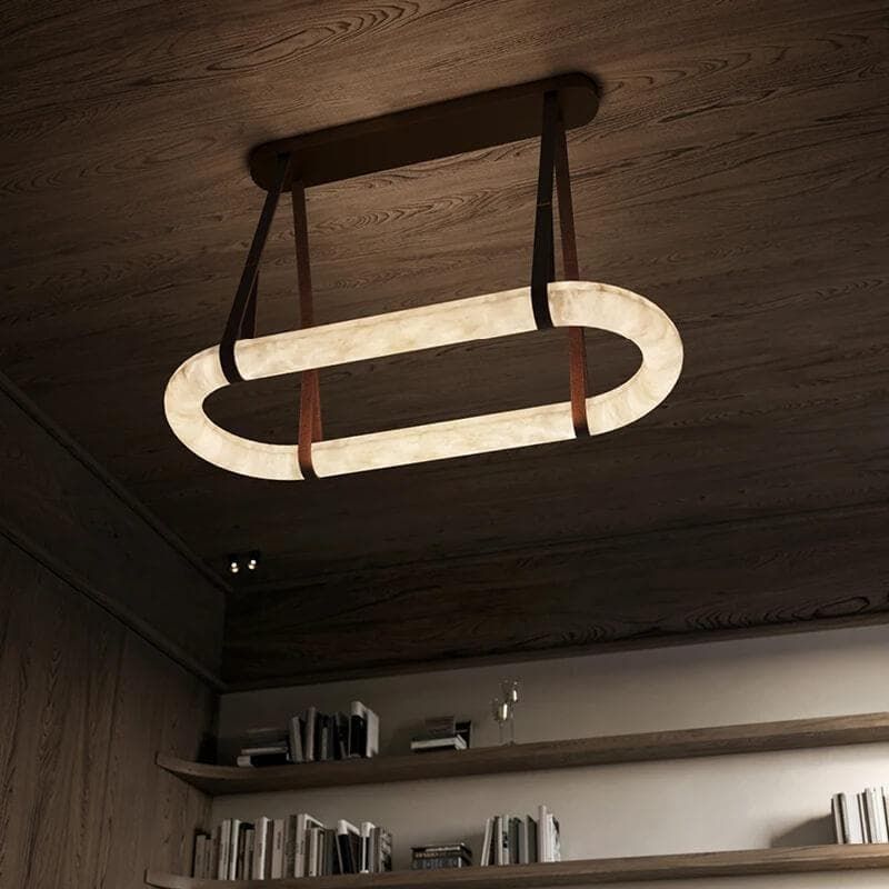 Leather Circle Alabaster Chandelier